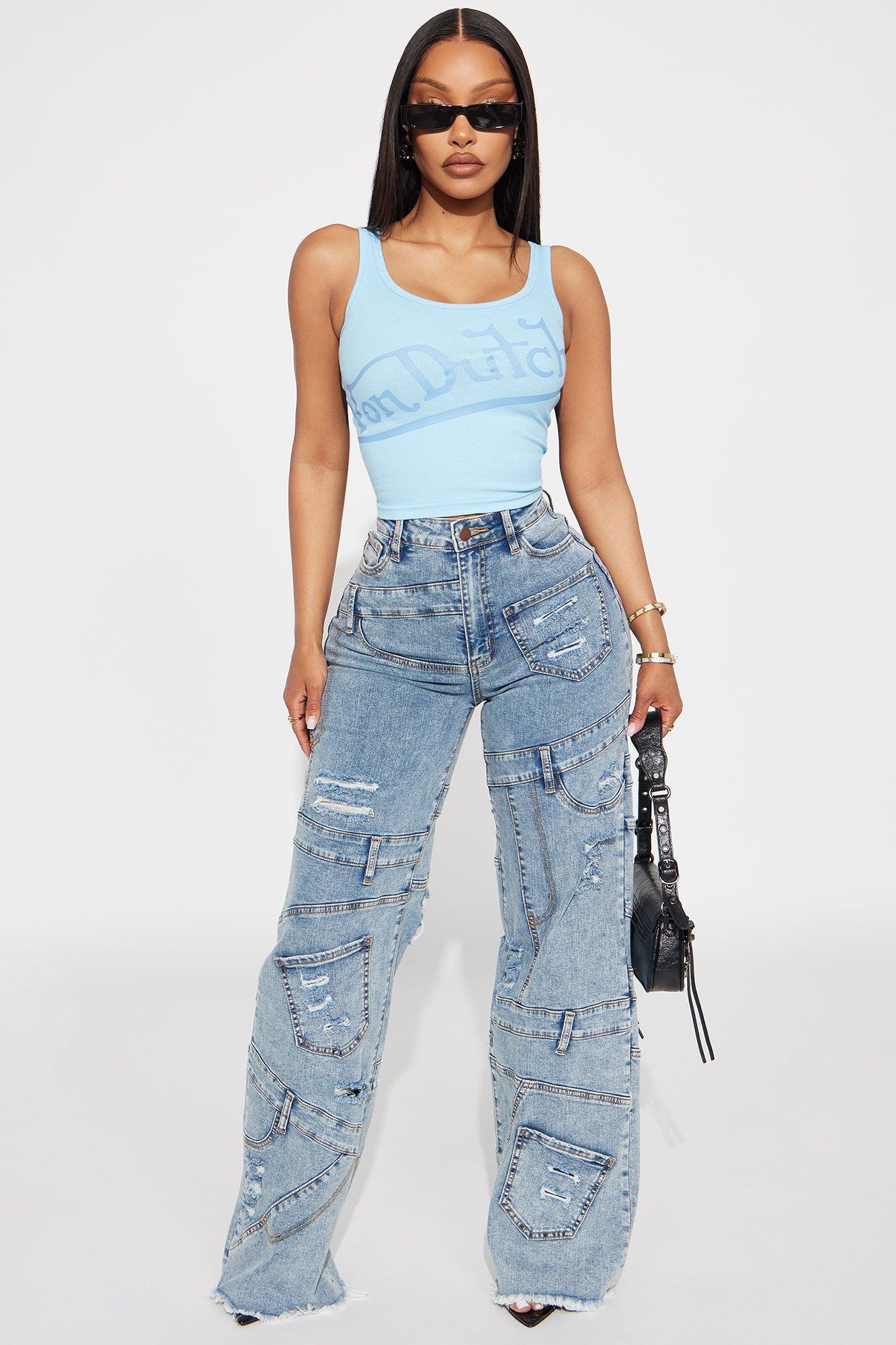 Von Dutch Crossover Tank Top - Light Blue Product Image