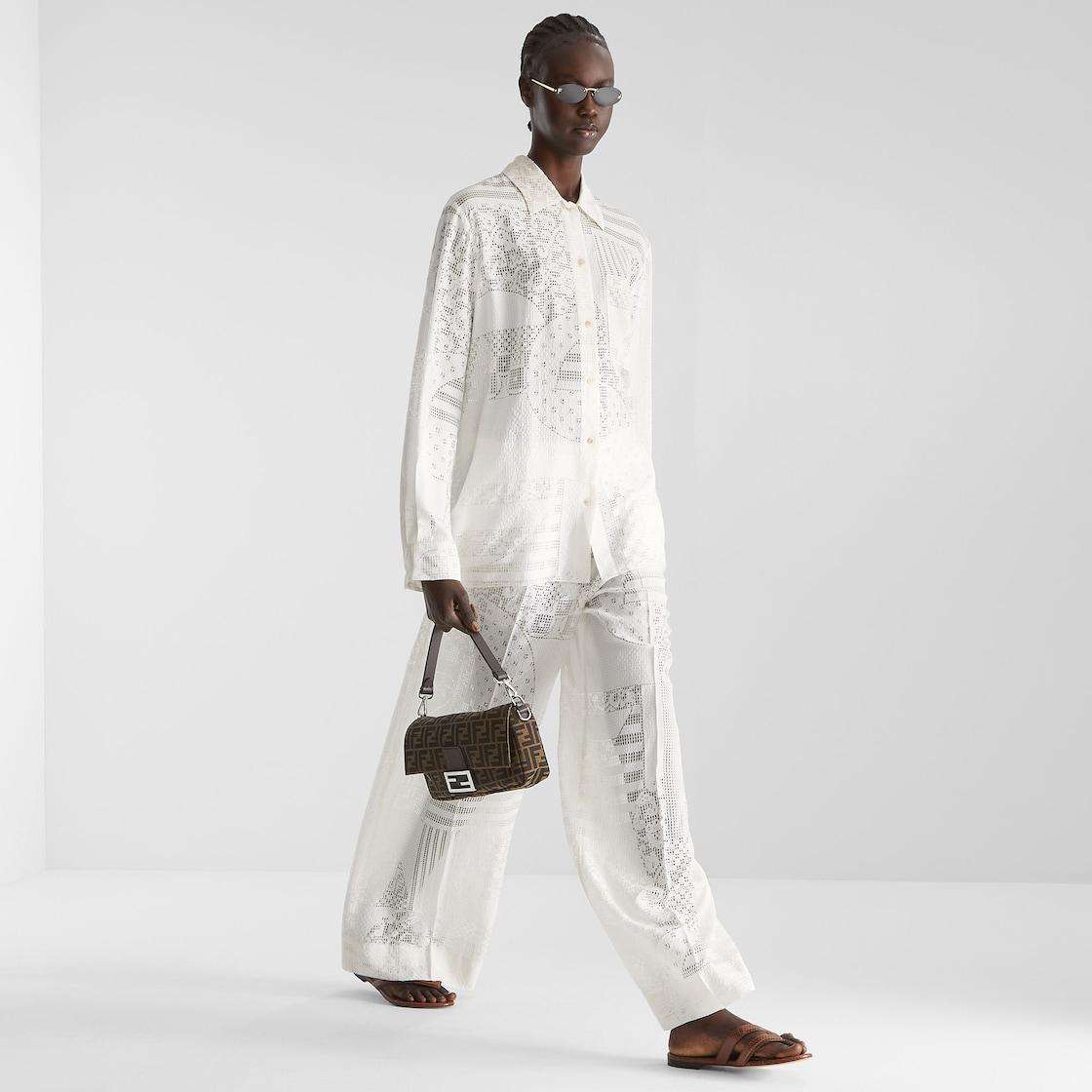 BaguetteTobacco brown FF jacquard fabric bag Product Image