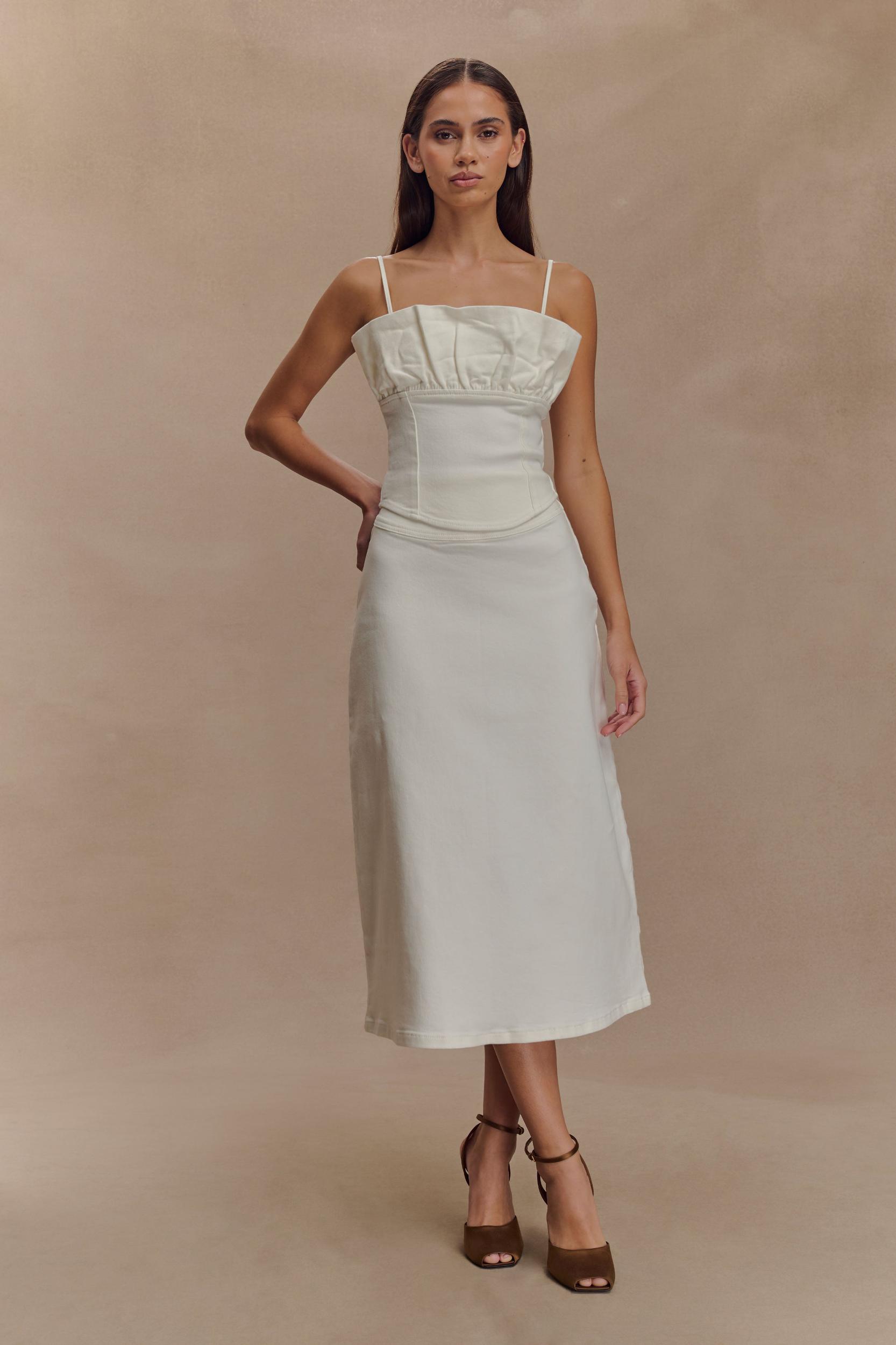 Cecilia Denim Frill Corset - White Product Image