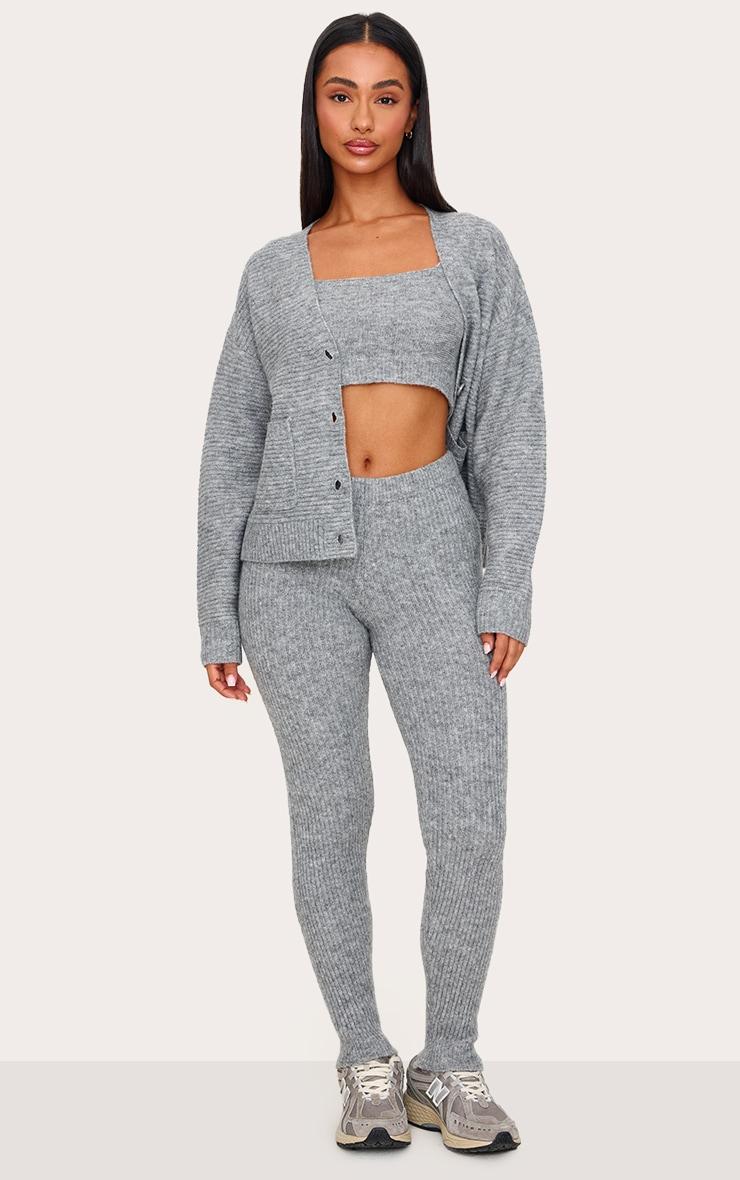 Petite Grey Marl Rib Knit Oversized Cardigan Product Image