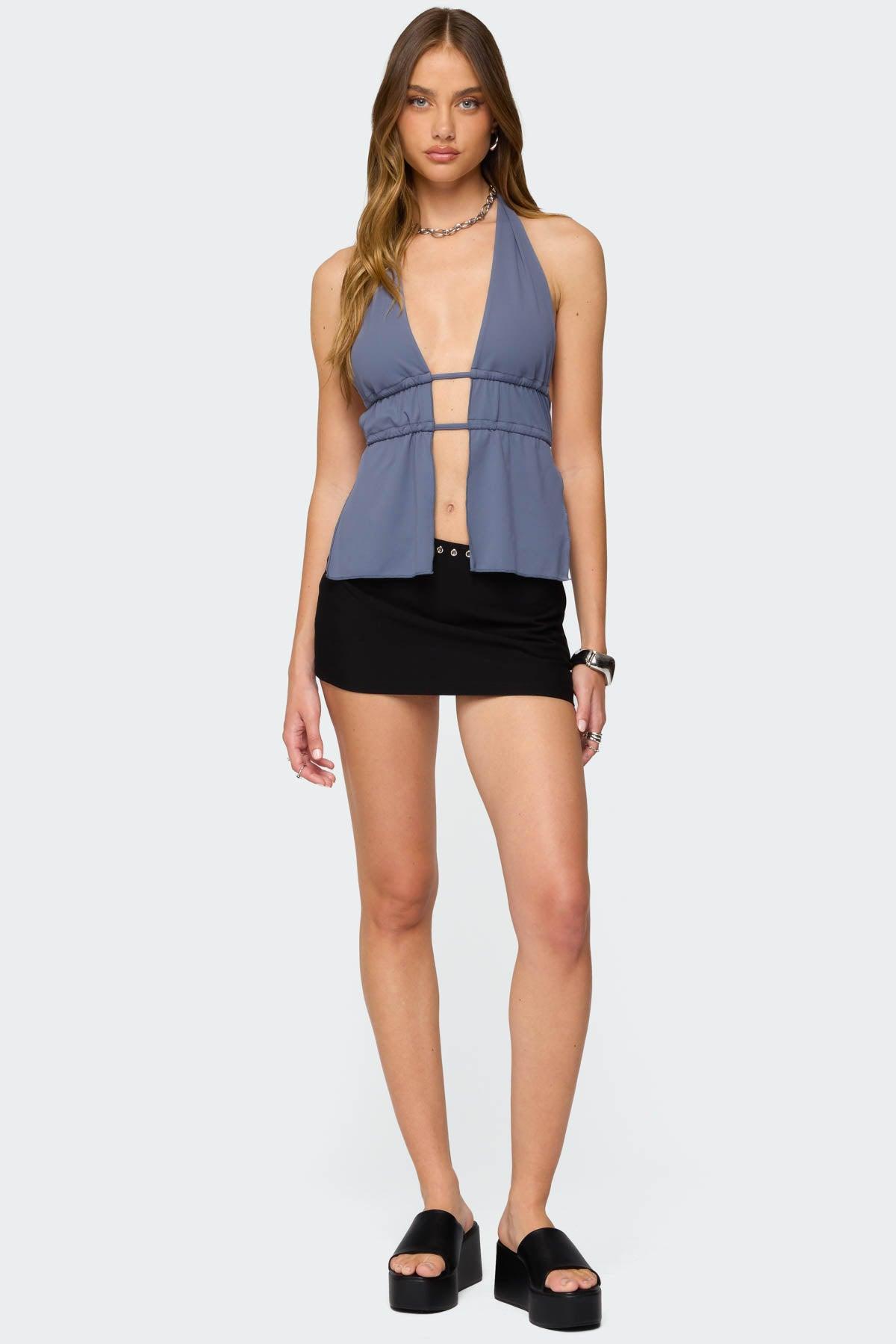 Nikole Split Front Backless Halter Top Product Image