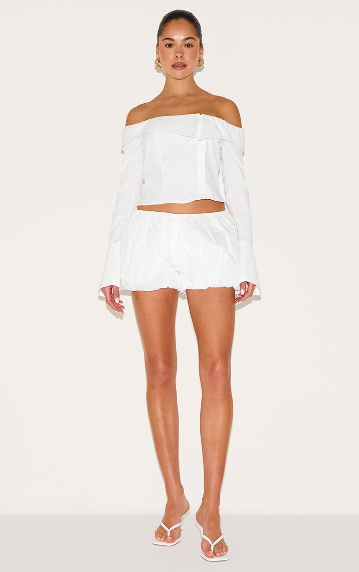 White Cotton Low Rise Puffball Mini Short Product Image