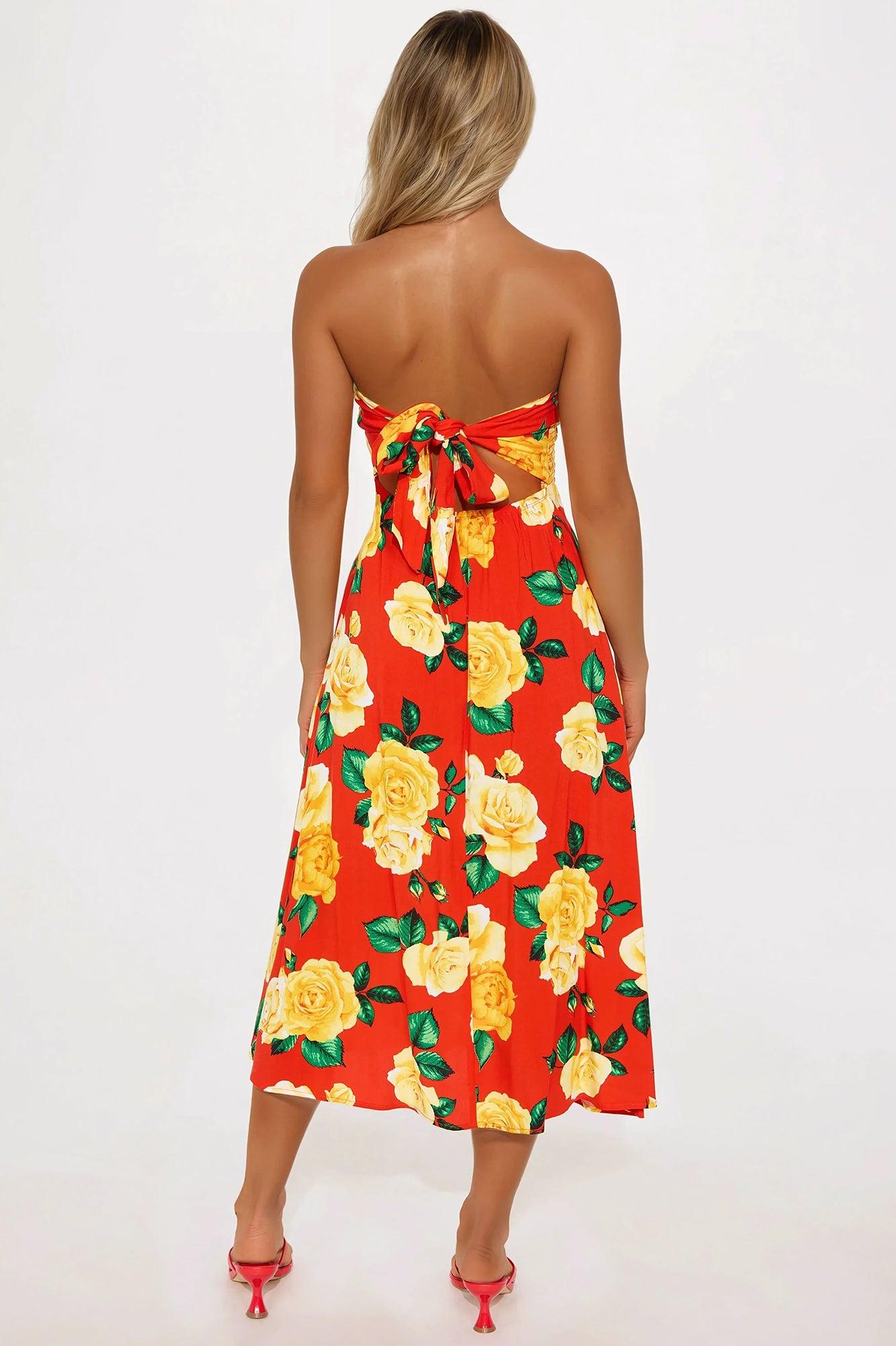 Lovely Day Floral Midi Dress - Red/combo Product Image