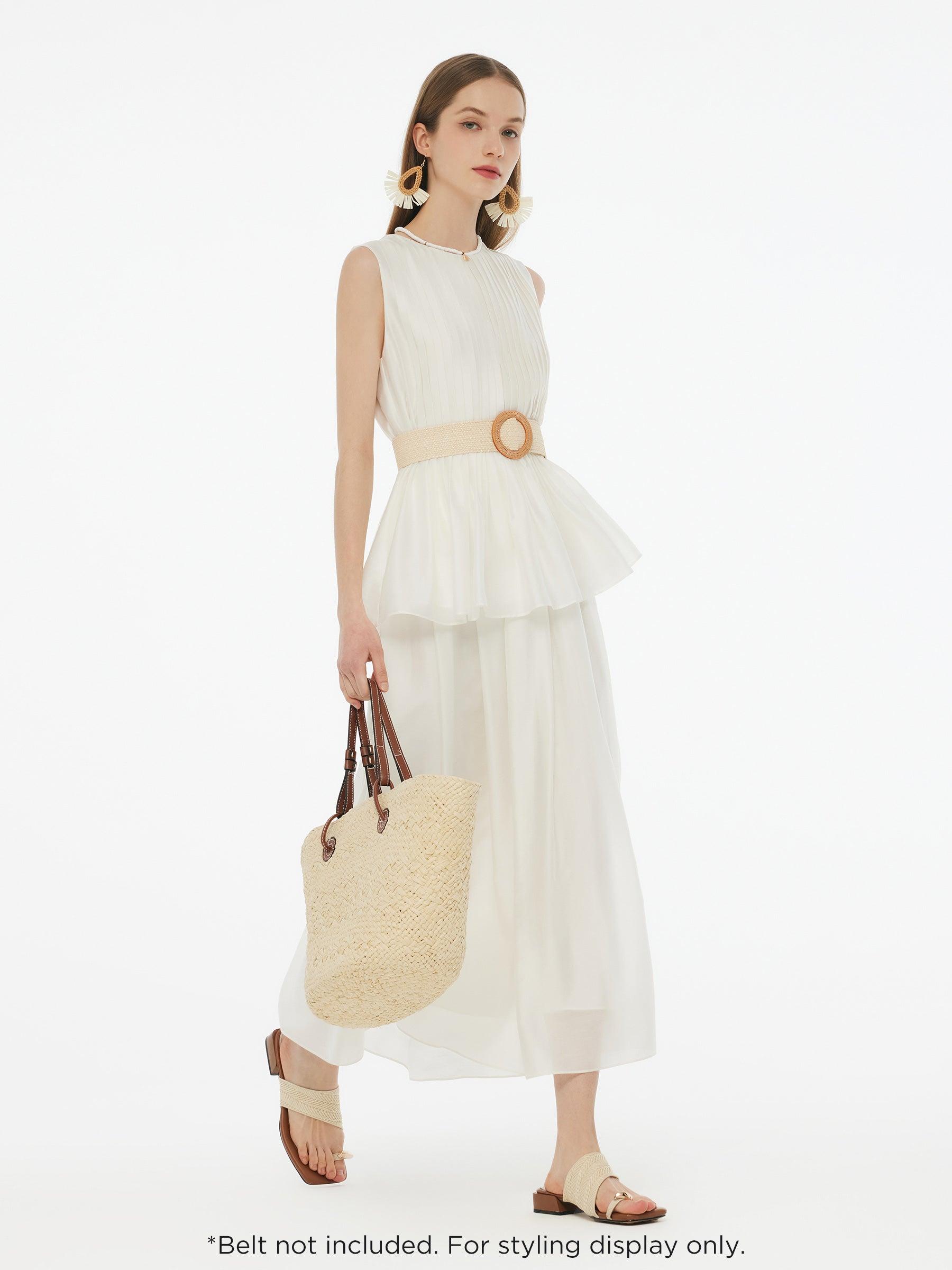 Tencel Blend Pleated Tank Top And Skirt Two-Piece Set Product Image