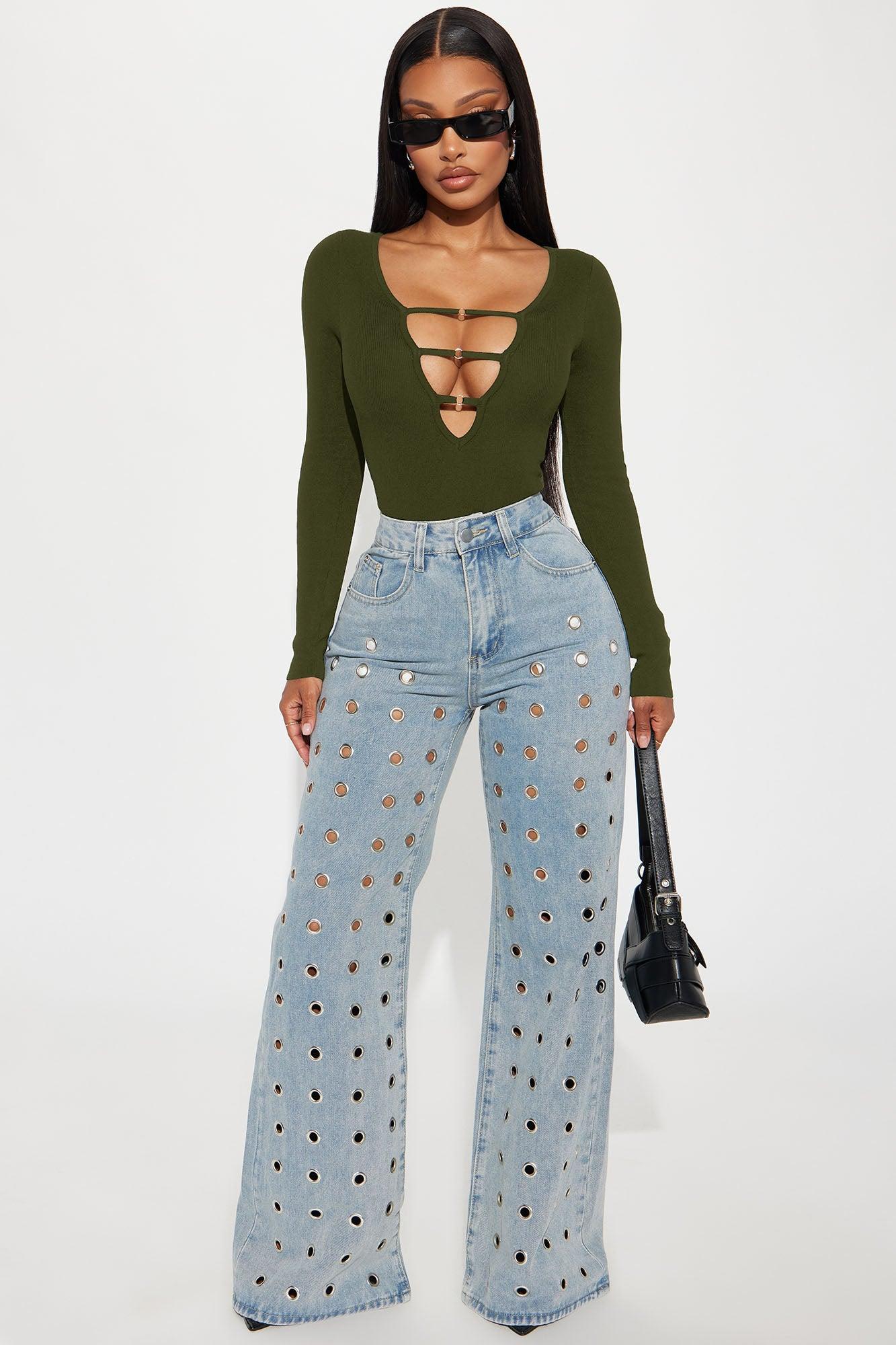 Jessi Cut Out Sweater Bodysuit - Olive Female Product Image