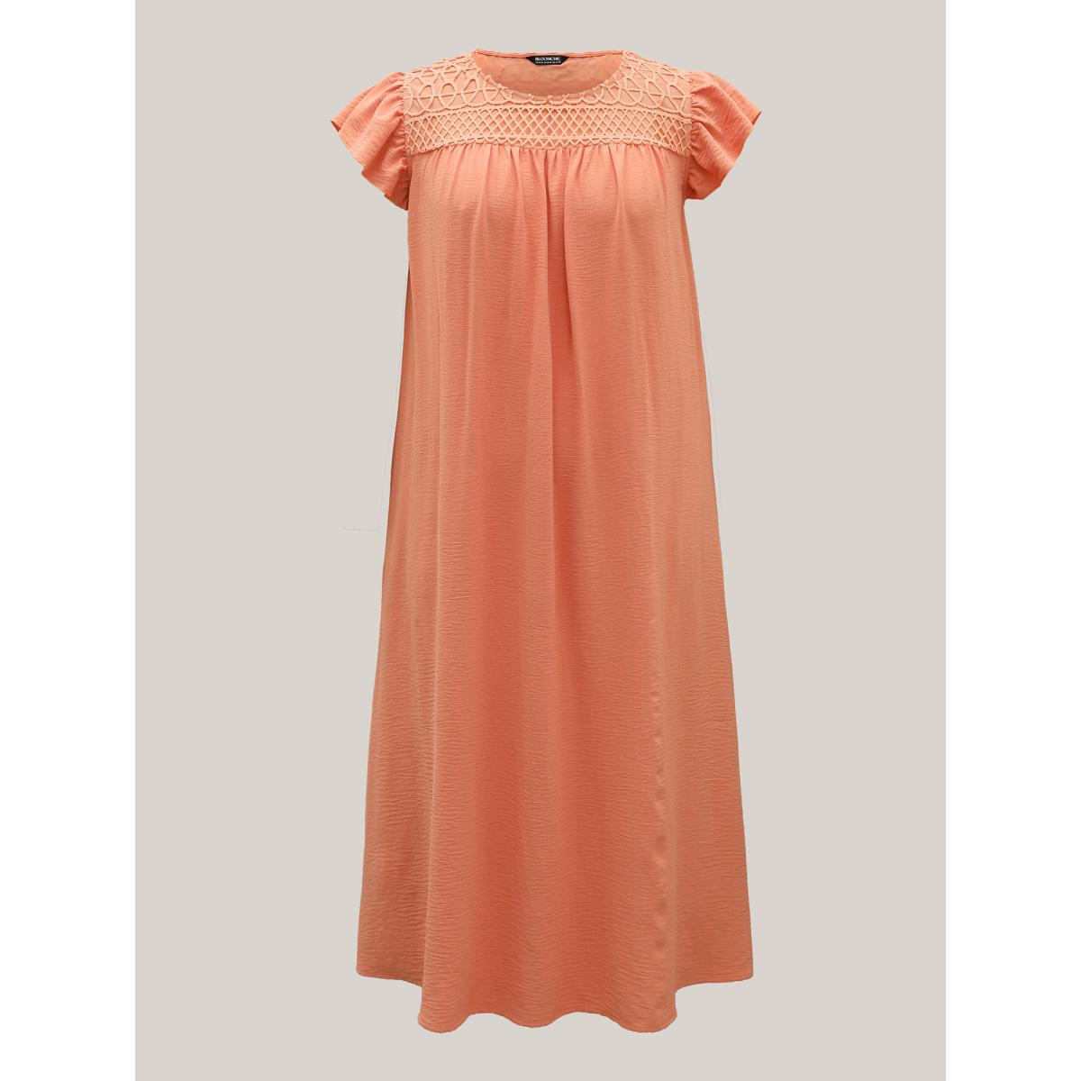Plus Size Textured Cut-Out Neck Pockets Maxi Dress Coral Women Round Neck Cap Sleeve Curvy BloomChic 26/4X Product Image