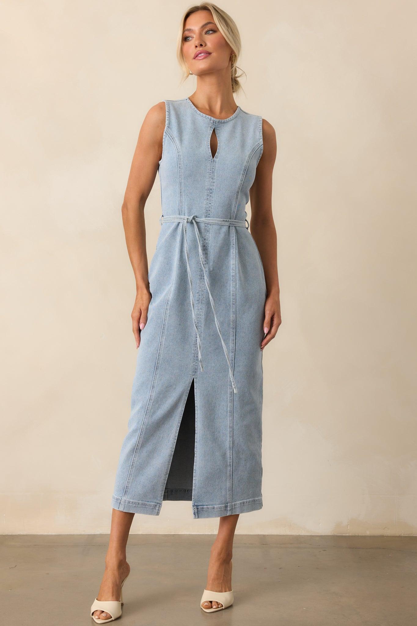 MINKPINK Light Wash Cotton Oliver Denim Midi Dress Product Image