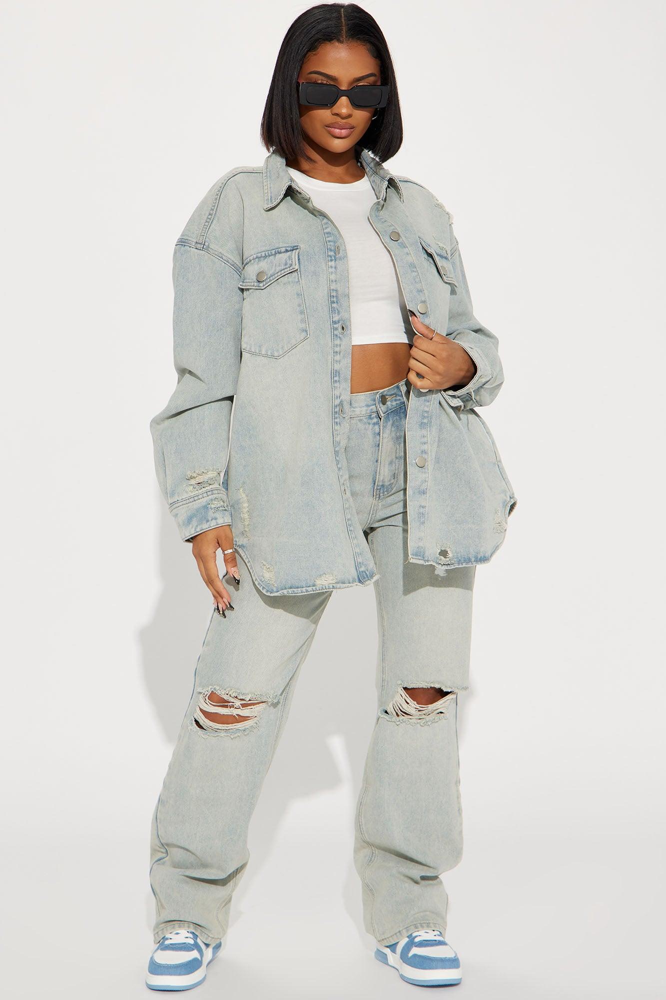 Far Away Tinted Denim Shacket - Light Wash Product Image