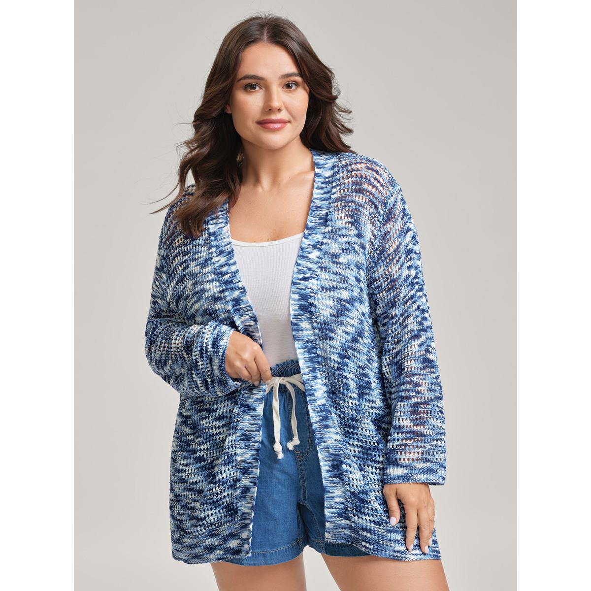 Plus Size Abstract Textured Cut-Out Knit Cardigan Mediumblue Women Loose Sleeveless Casual Cardigans BloomChic 22-24/3X Product Image