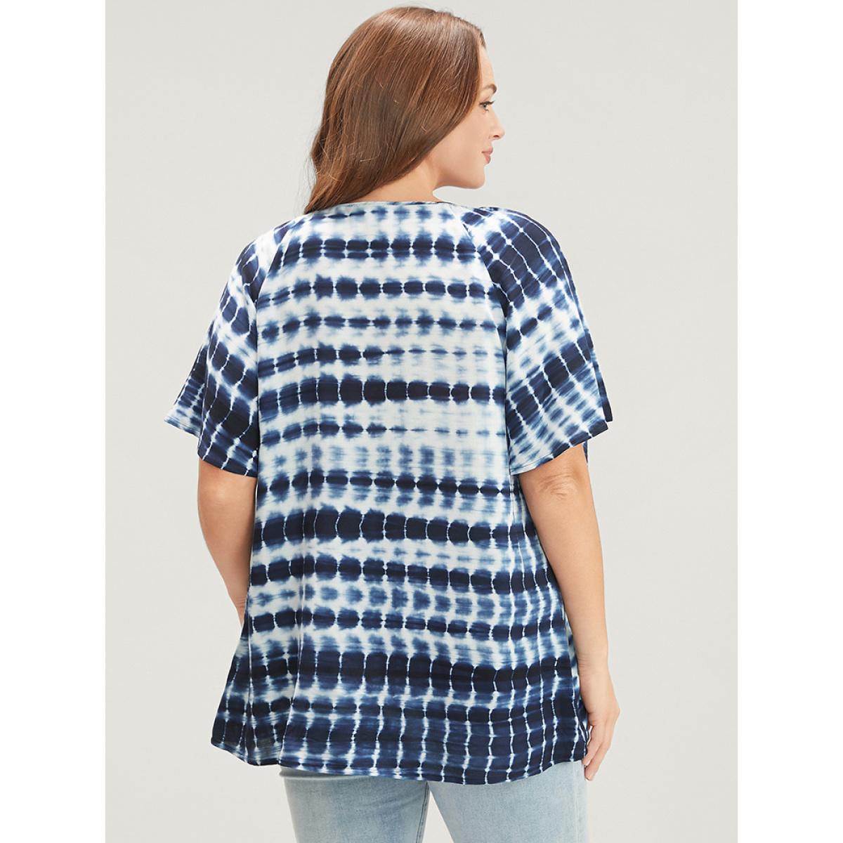 Plus Size Stone Tie Dye Raglan Sleeve Tie V Neck Blouse Women Vacation Short sleeve V-neck Dailywear Blouses BloomChic 30/6X Product Image