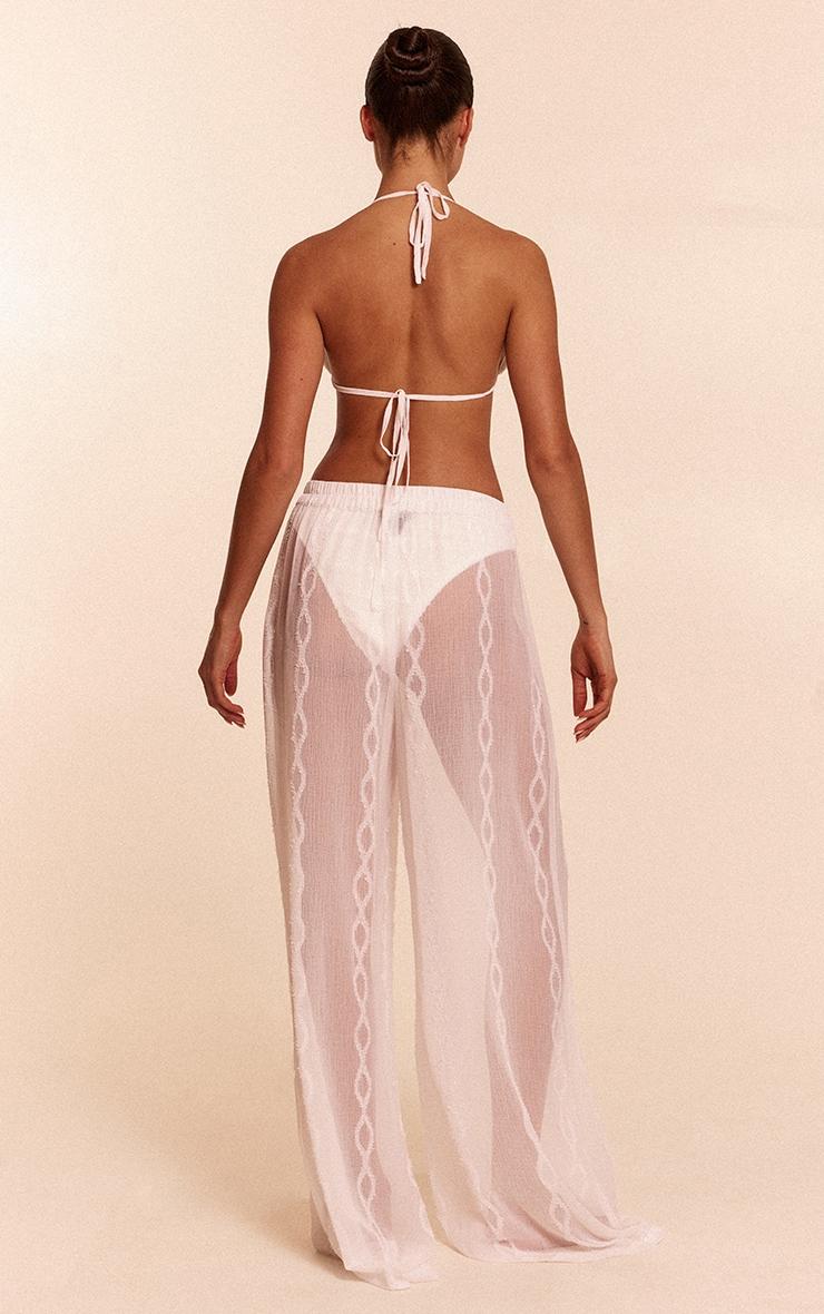 White Textured Chiffon Triangle Beach Top And Pant Set Product Image