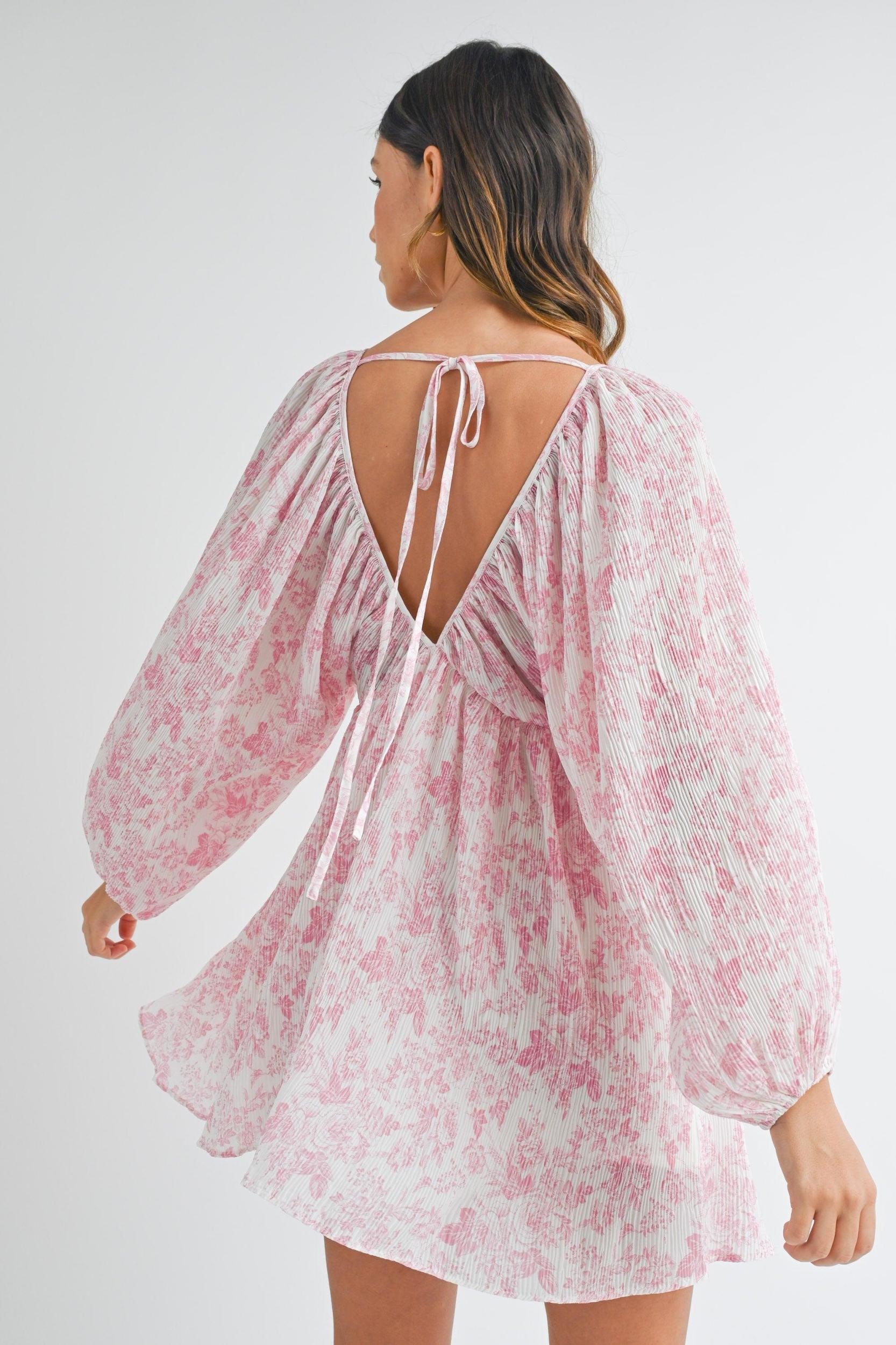 FINAL SALE Priyanka Puff Sleeve Floral Mini Dress | Pink White Product Image