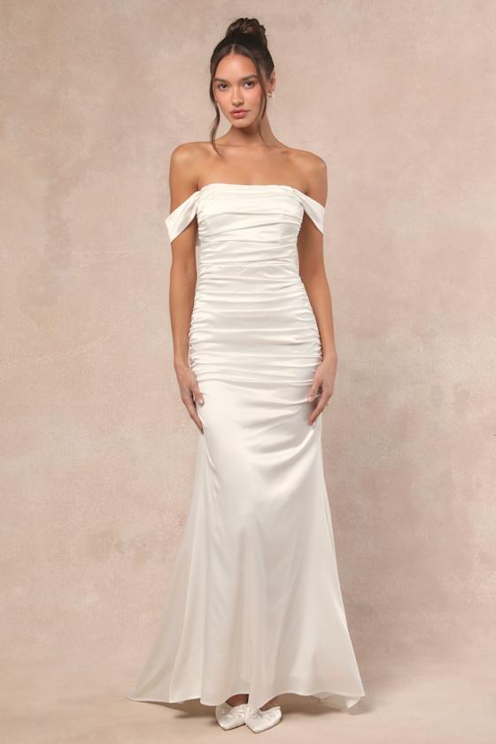 Torri White Satin Off-the-Shoulder Maxi Dress Product Image