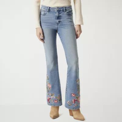 JS Jessica Simpson Embroidered Womens High Rise Flare Leg Jean Product Image