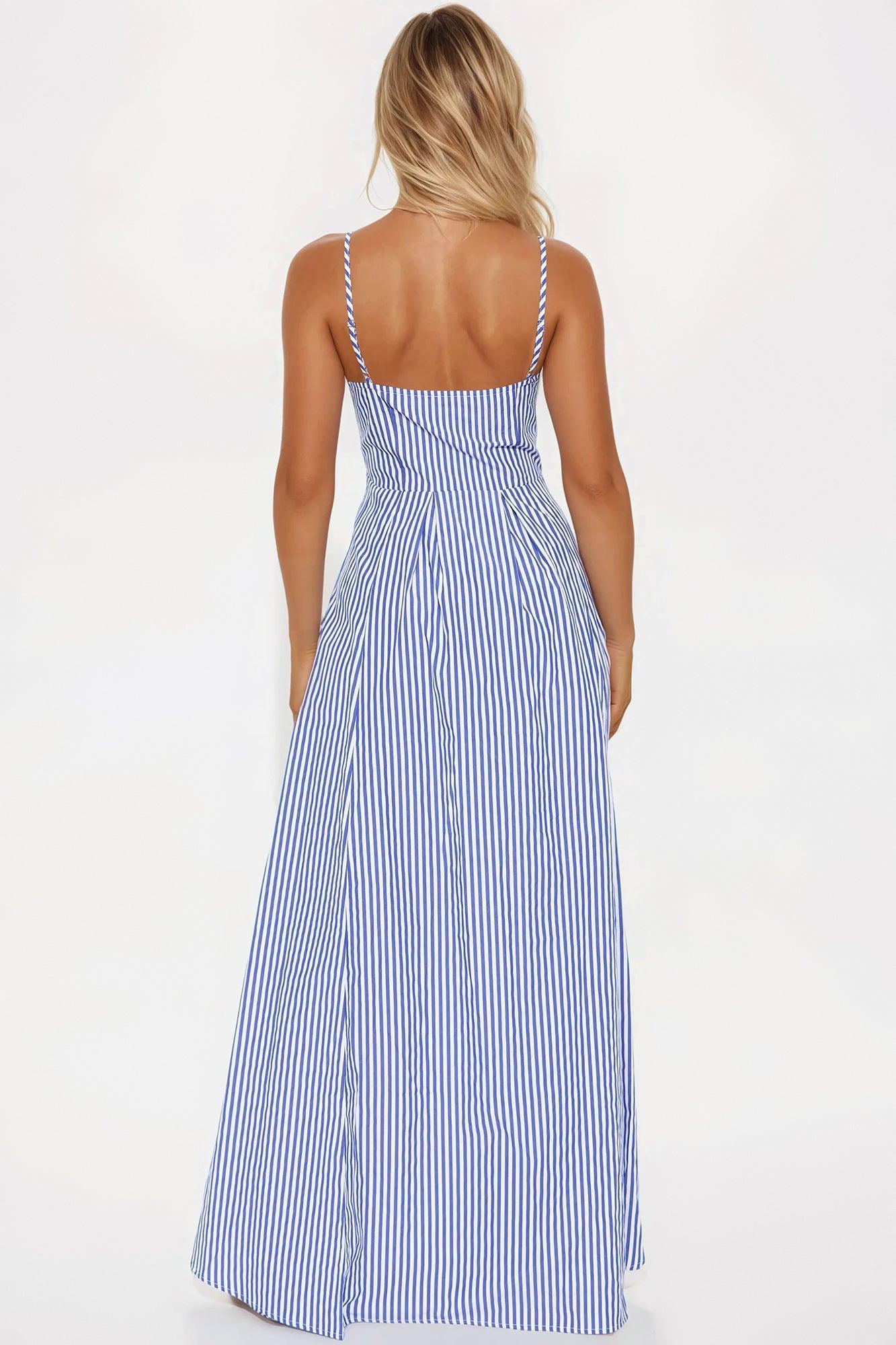 Beachside Glam Striped Poplin Pant Set - Blue/combo Product Image
