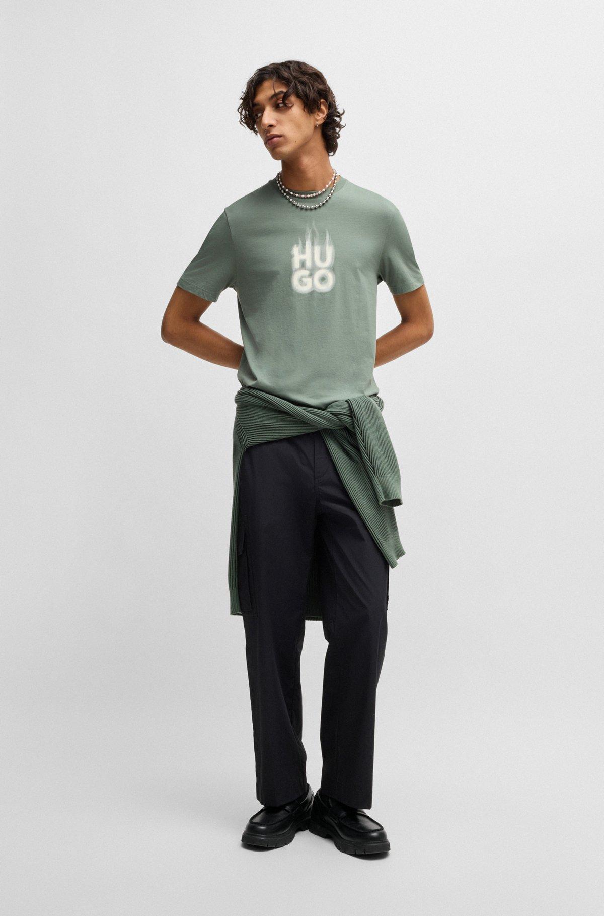 Cotton-jersey T-shirt with stacked smoke logo Product Image