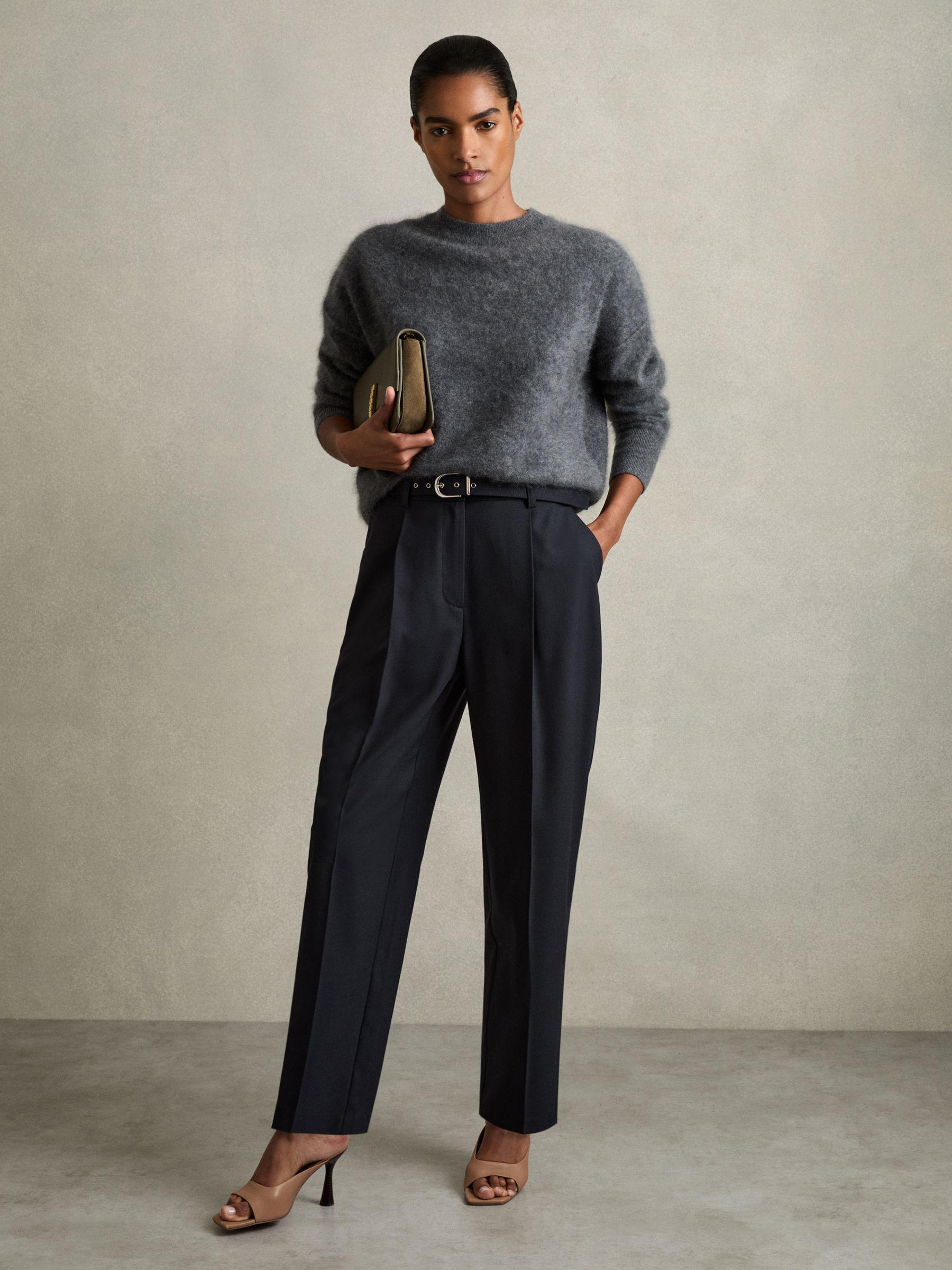 Tapered Belted Trousers in Navy Product Image
