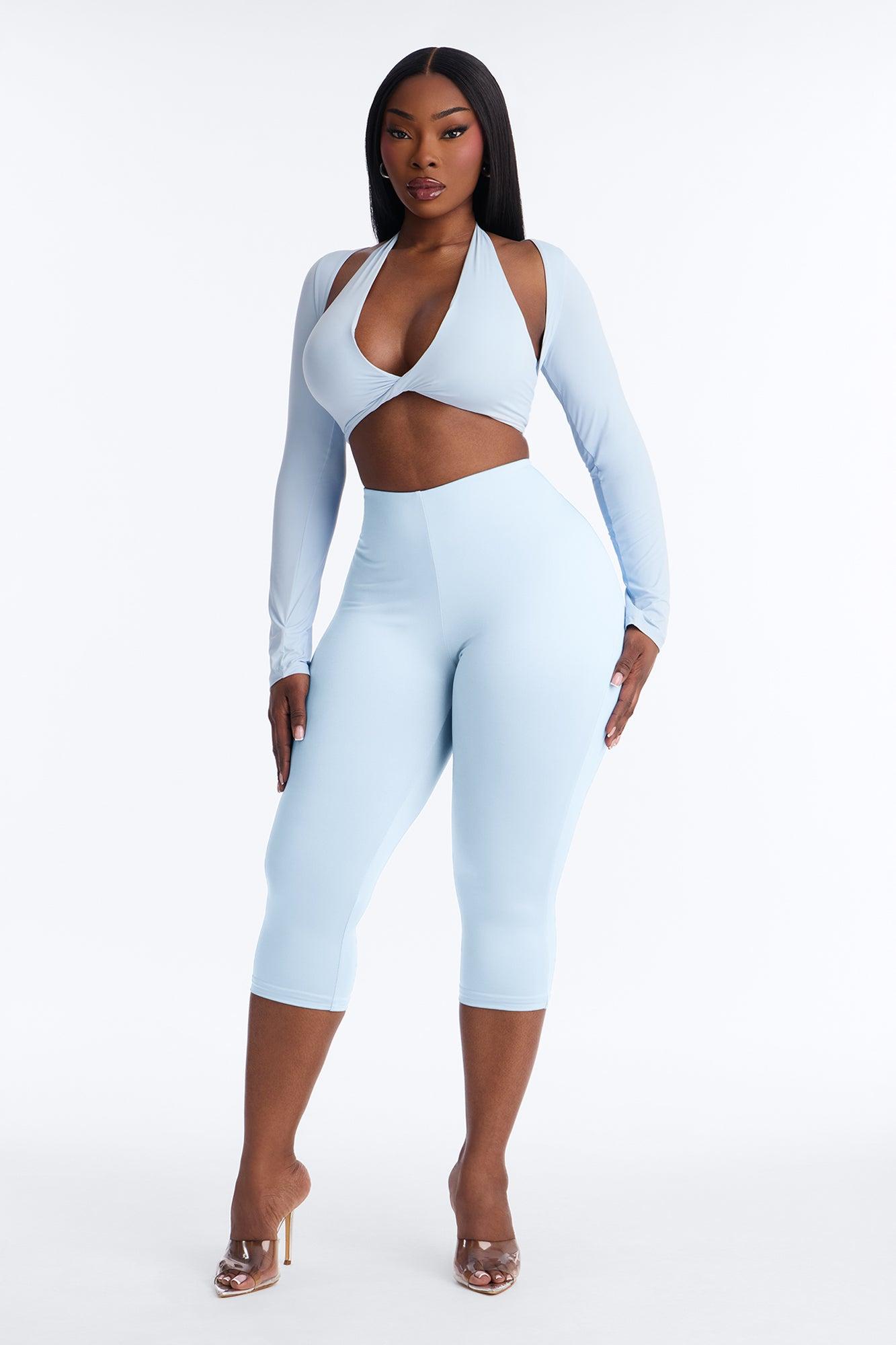 Second Skin Padded Long Sleeve Crop Top - Light Blue Female Product Image