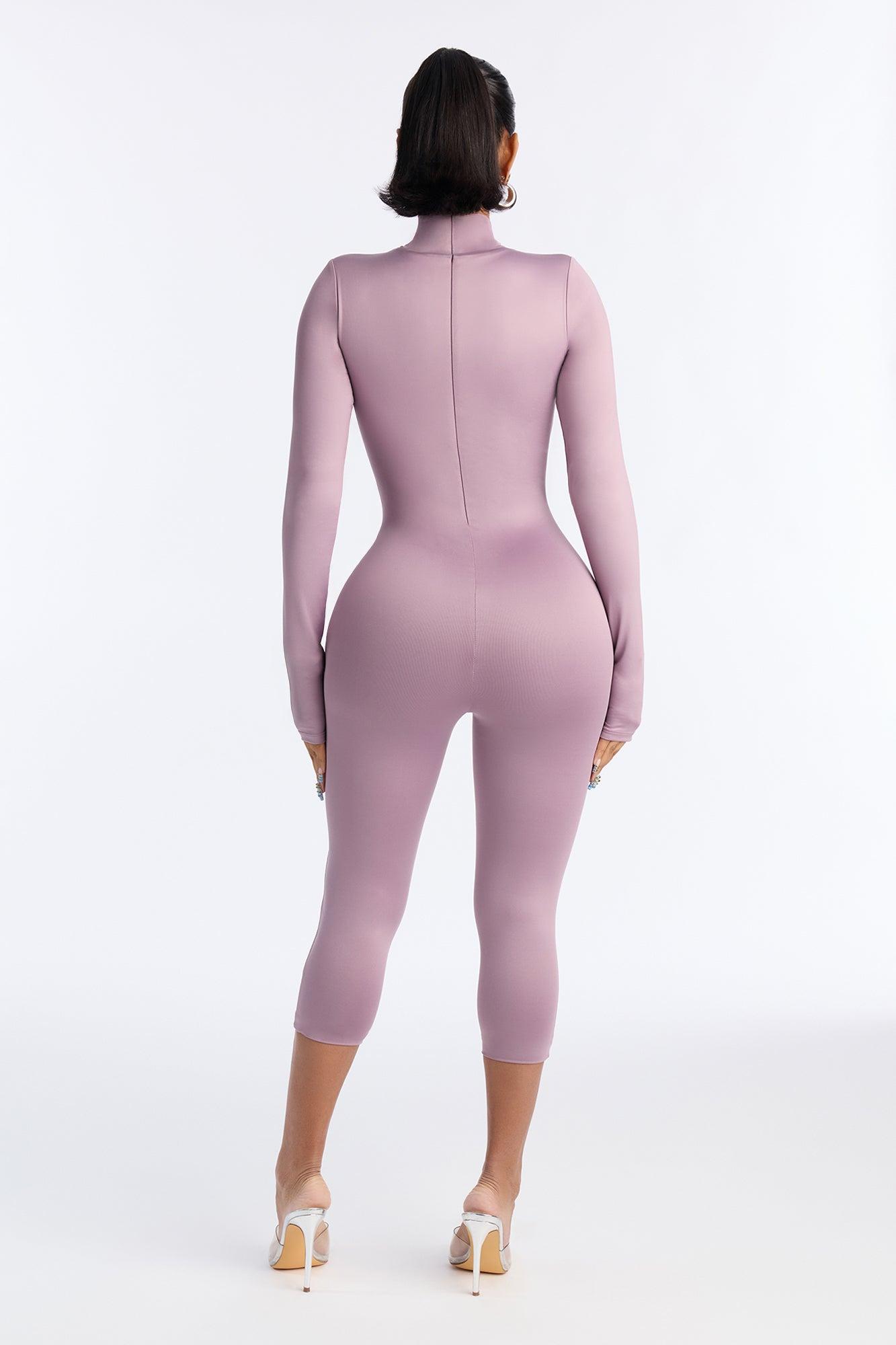 Contour Double Lined Mock Neck Capri Jumpsuit - Lavender Female Product Image