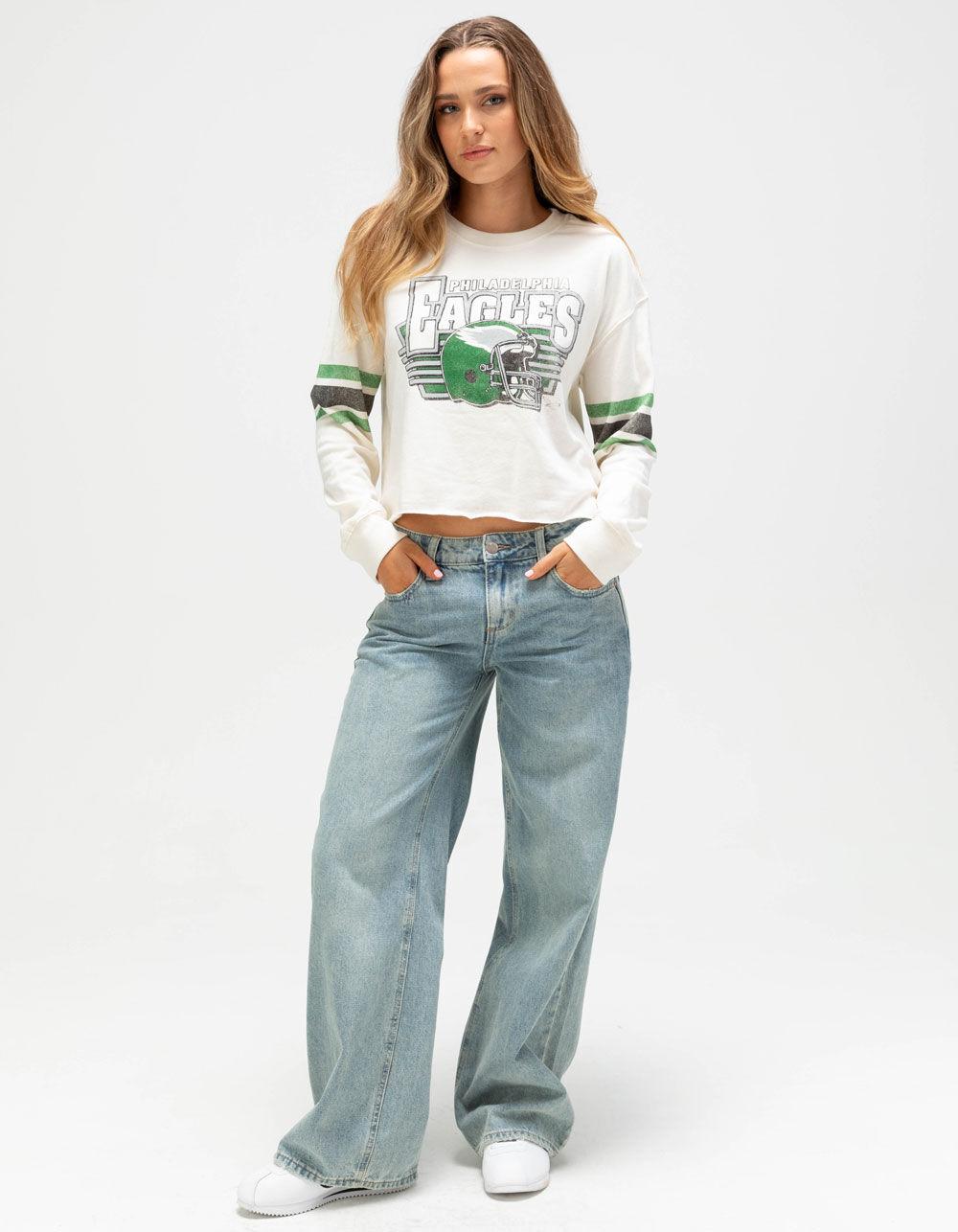 JUNK FOOD Philadelphia Eagles Kickoff Womens Crop Crewneck Sweatshirt - WHITE Product Image