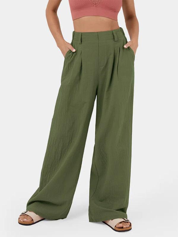 Loose Wide Leg Pleated Solid Color Split-Joint Pants Trousers Product Image