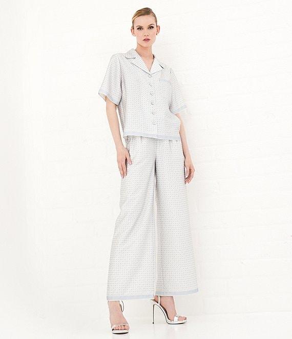 Le' AL.X Logo Print Satin Notch Lapel Short Sleeve Cropped Coordinating Camp Shirt Product Image