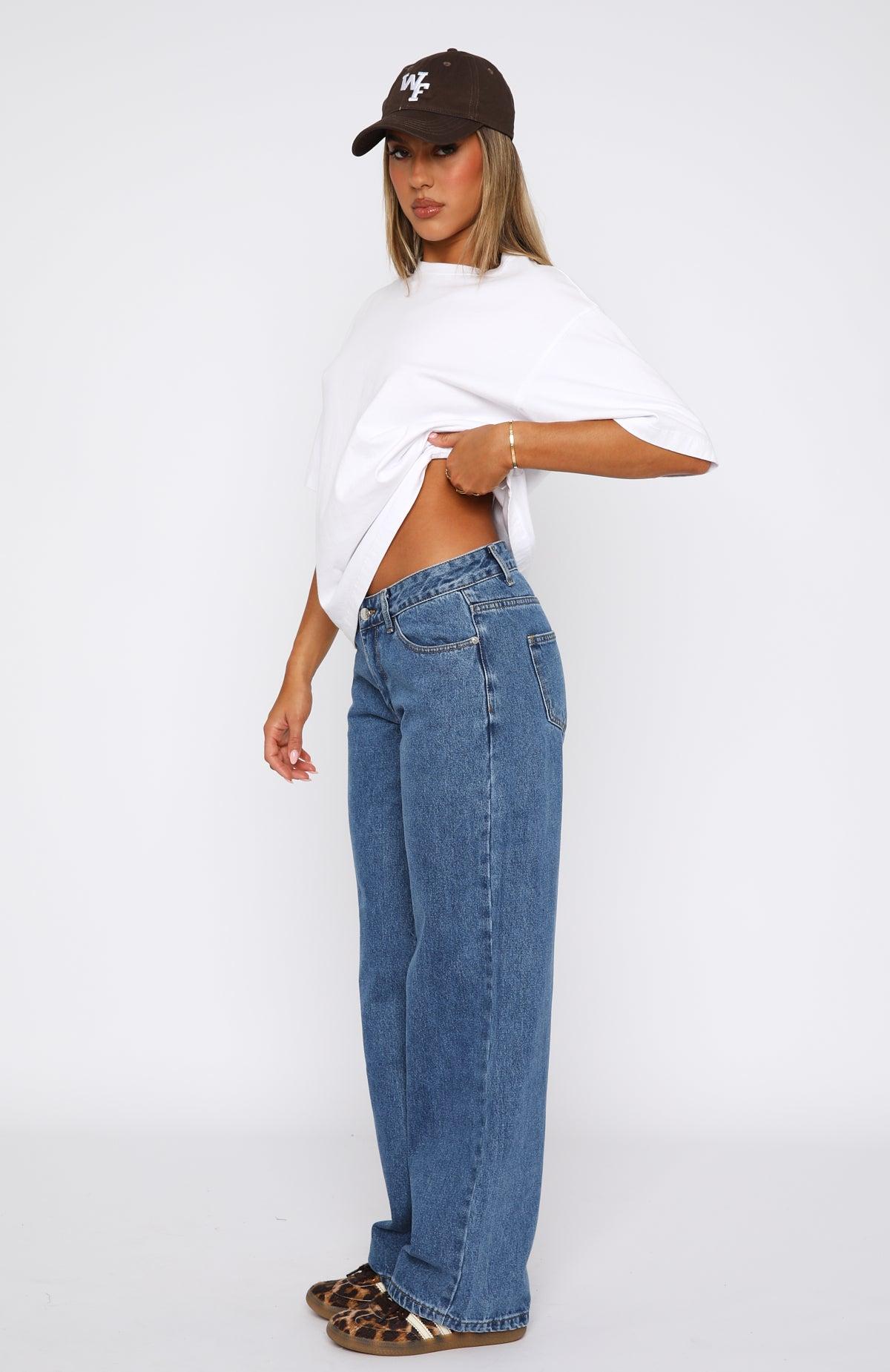 Bring The Style Low Rise Wide Leg Jeans Admiral Blue Product Image
