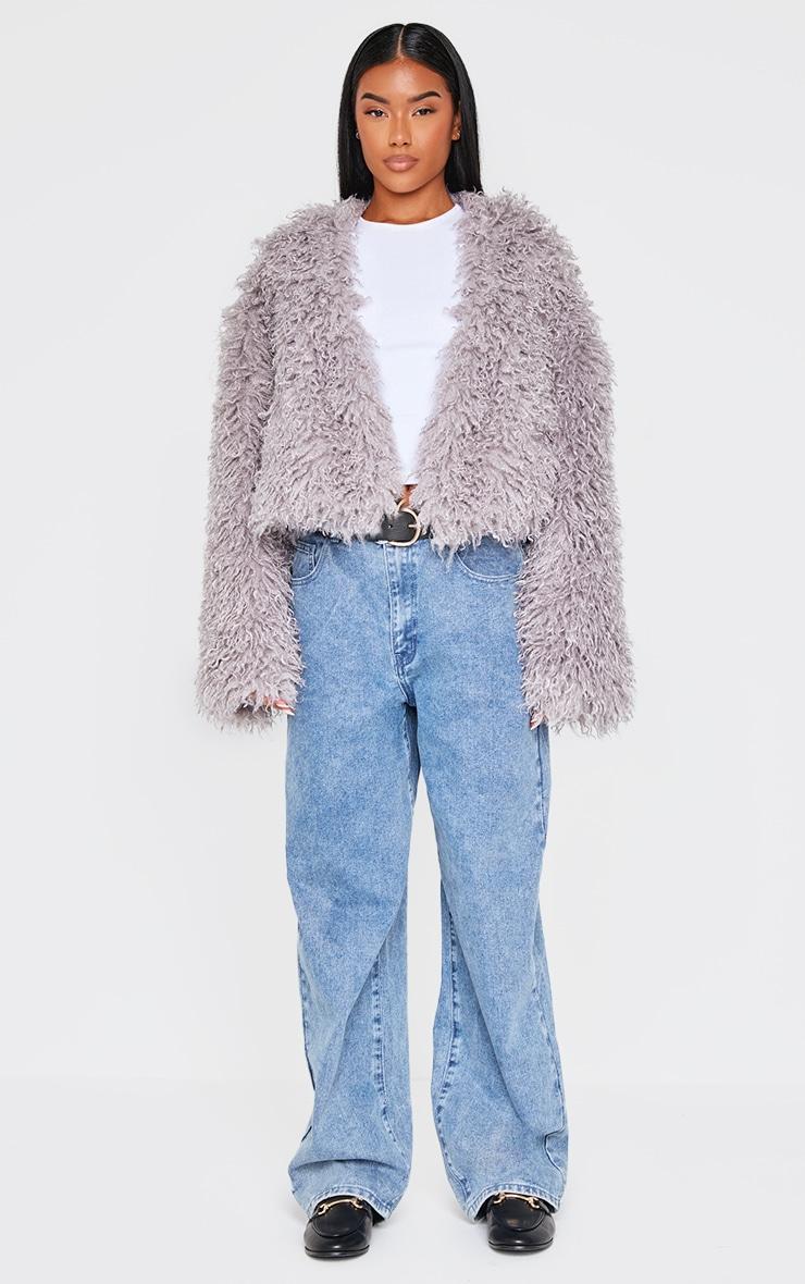  Grey Cropped Faux Fur Coat Product Image