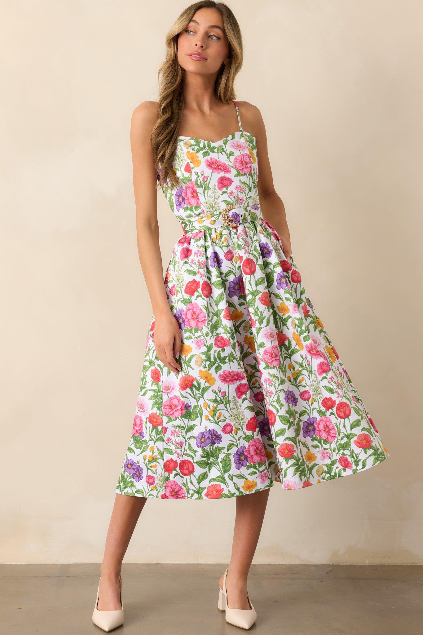 Lauren Secret Garden Floral Belted Cotton Midi Dress Product Image