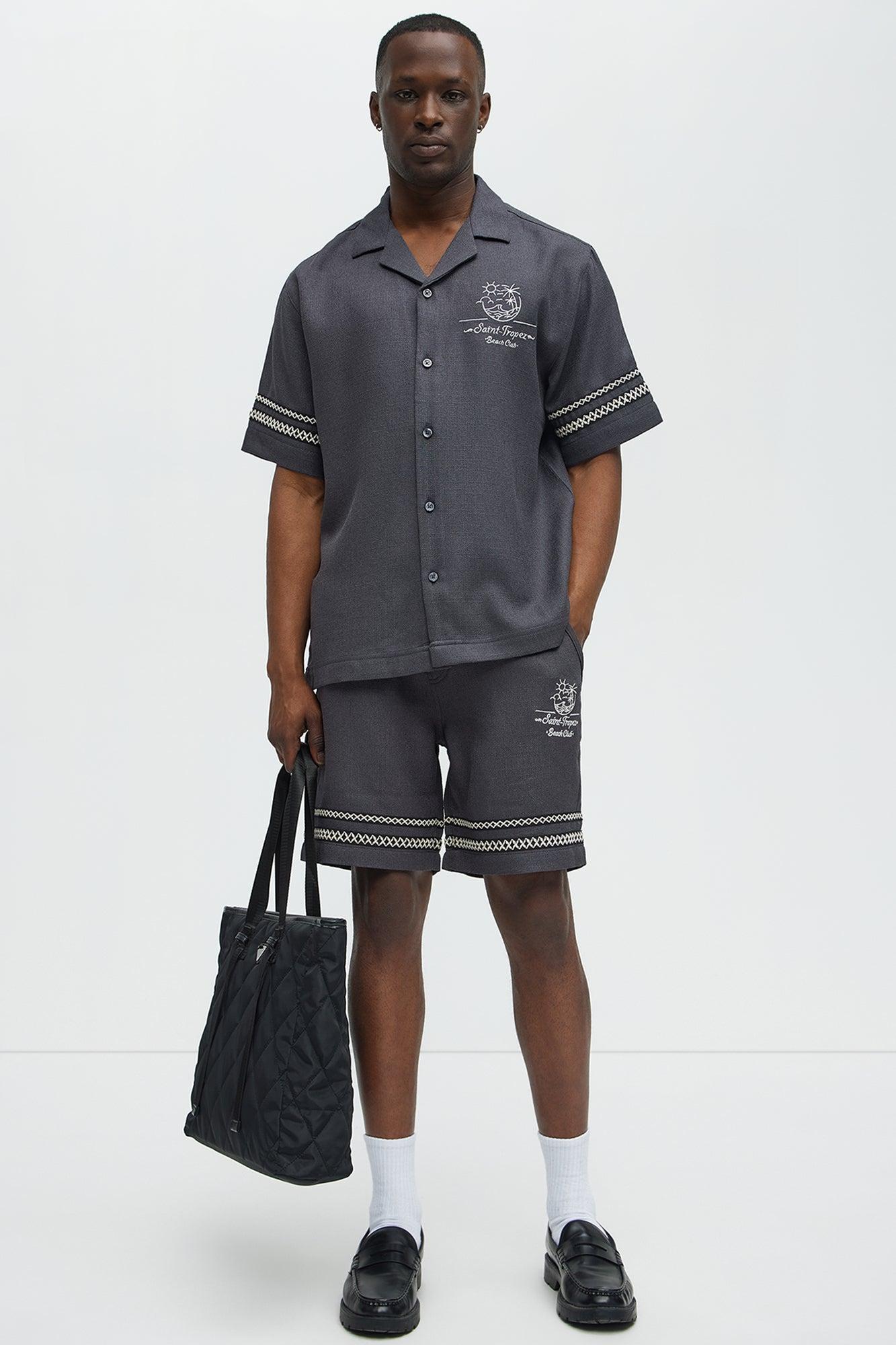 Saint Tropez Beach Club Linen Like Relaxed Short - Black Product Image