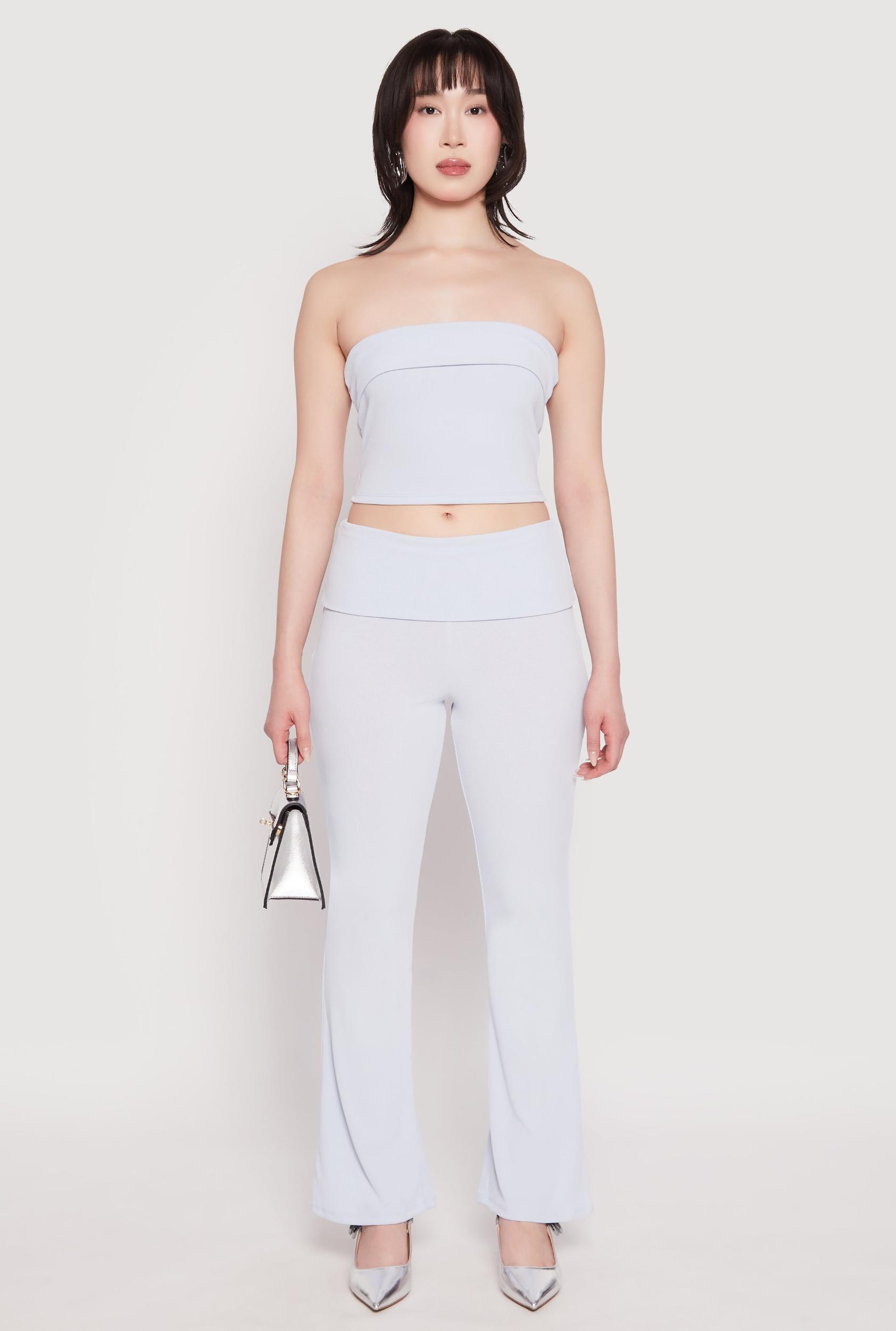 Womens Haute Monde Ribbed Fold Over Waist Pants Product Image