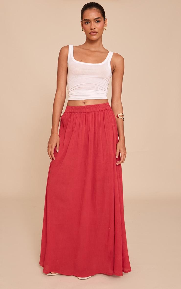 Tomato Red Cotton Cheesecloth Elasticated Waist Maxi Skirt Product Image