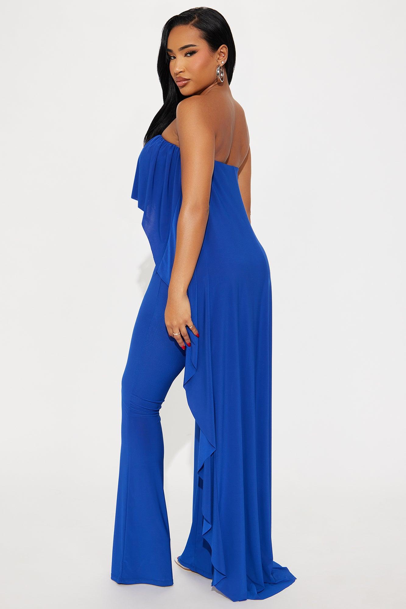 Alicia Strapless Flare Leg Pant Set - Royal Female Product Image