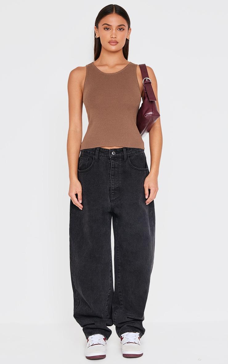 Mocha Fine Knit  Racer Neck Top Product Image