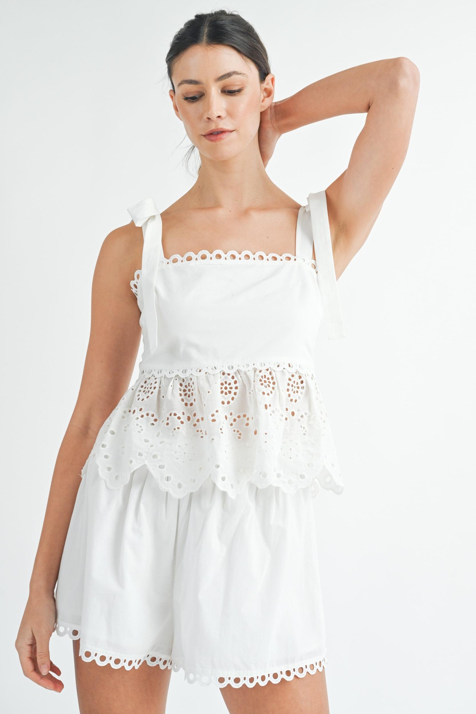Eyelet Peplum Top & Shorts Set Product Image