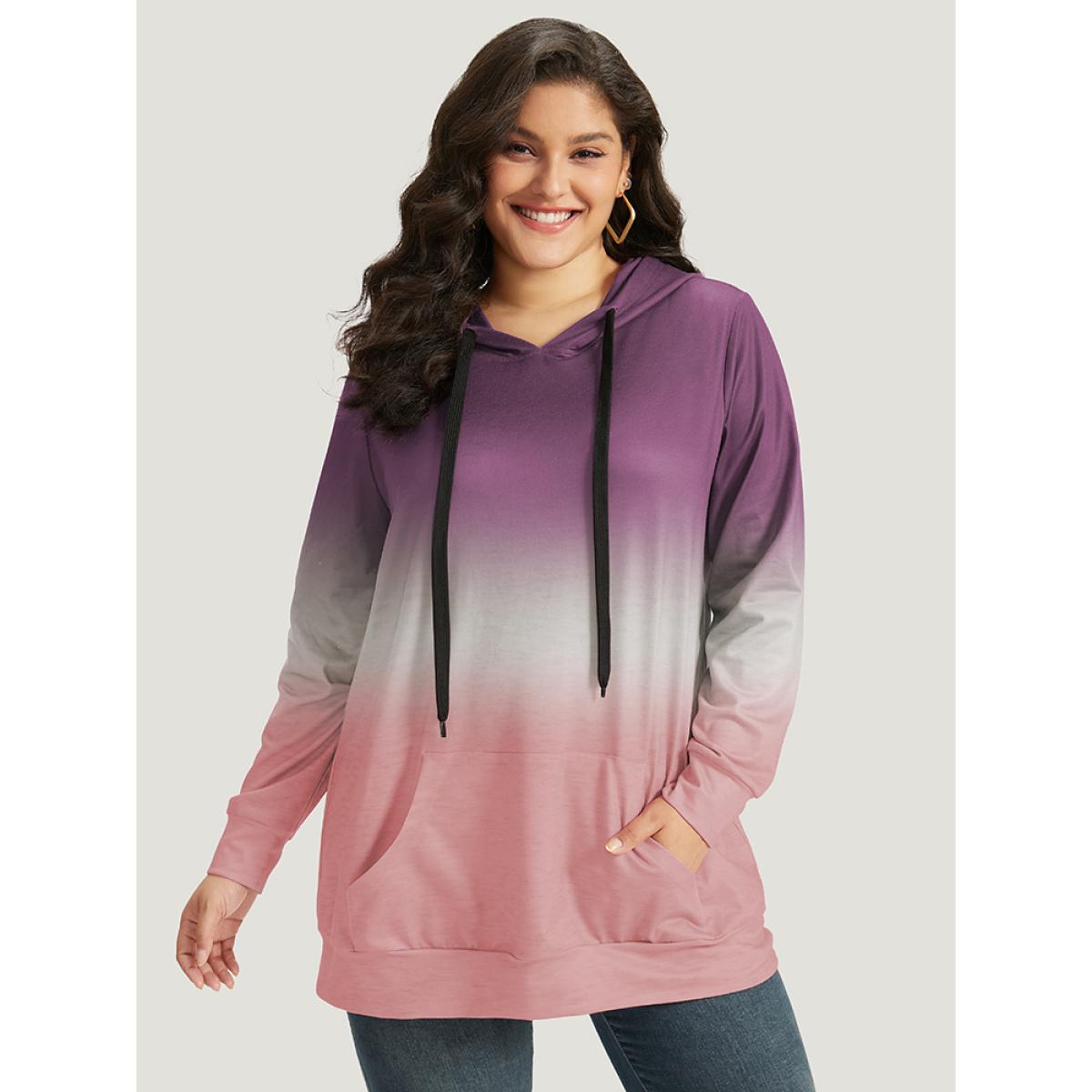 Plus Size Ombre Pocket Drawstring Hooded Sweatshirt Women Lilac Leisure Elastic cuffs Hooded Casual Sweatshirts BloomChic 12/L Product Image