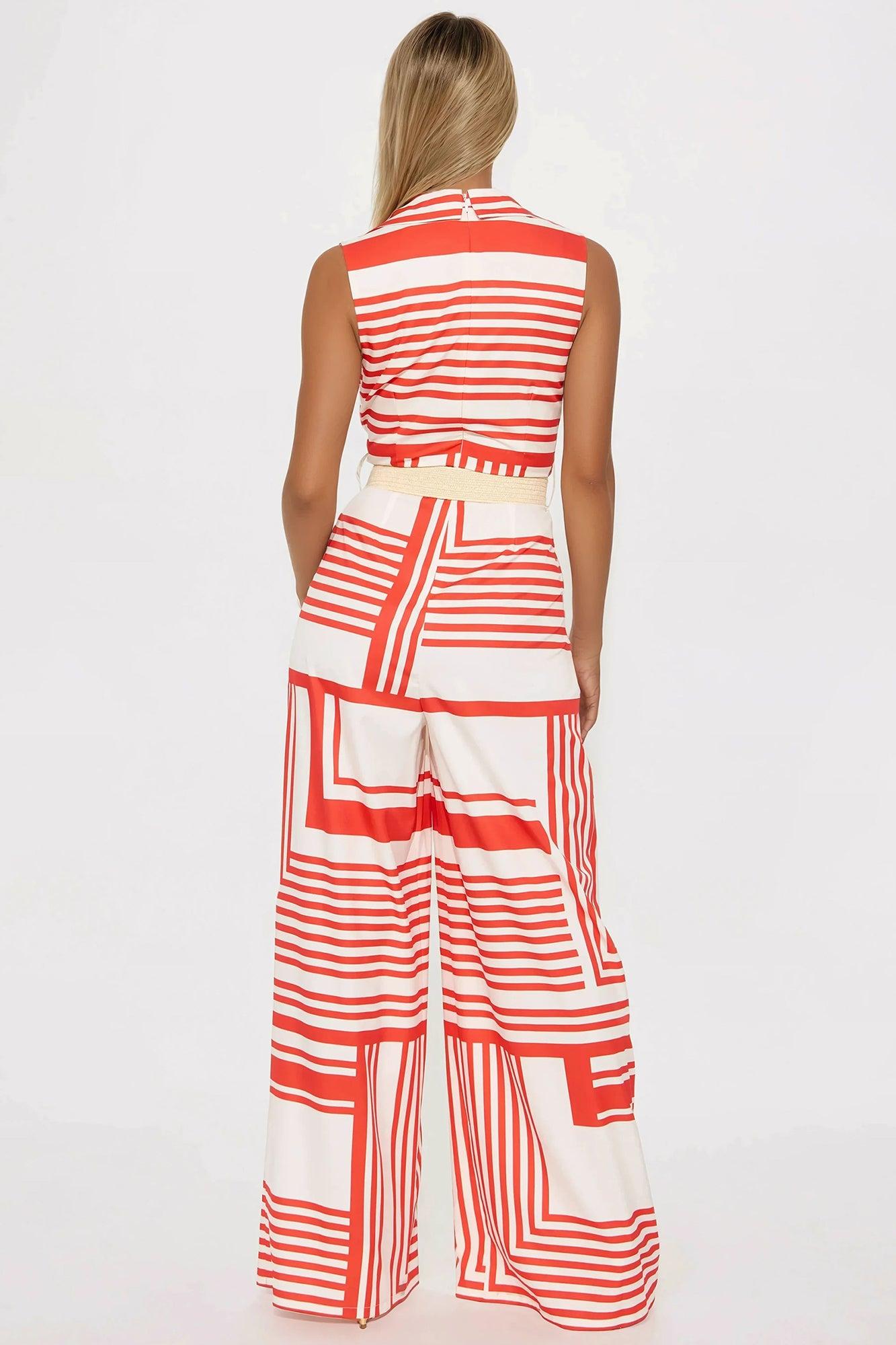 Nora Striped Jumpsuit - Red/combo Product Image