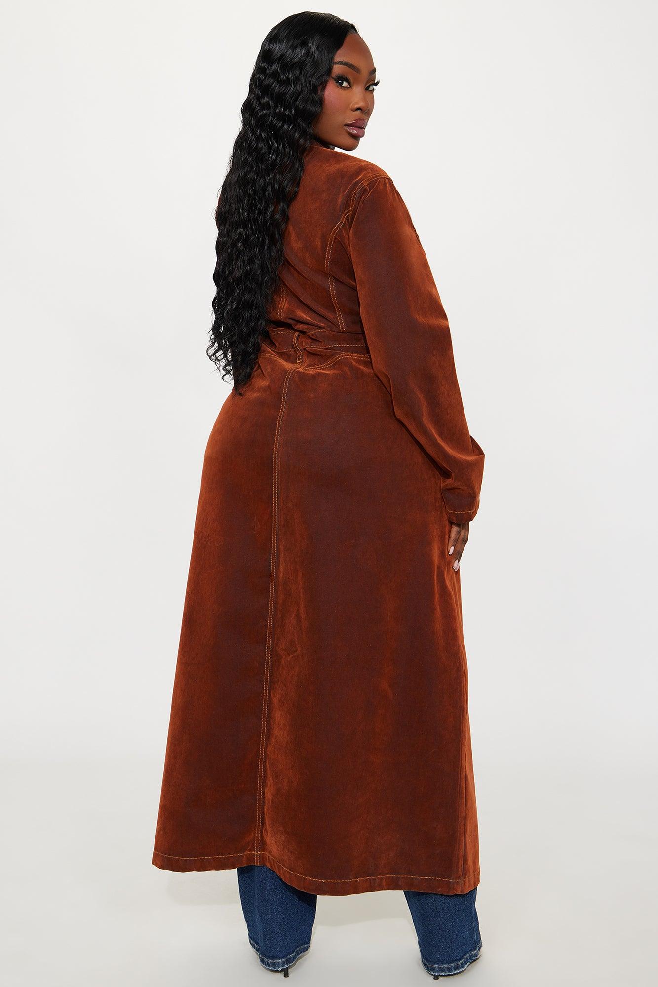 Take A Chance Flocked Denim Trench - Brown Female Product Image