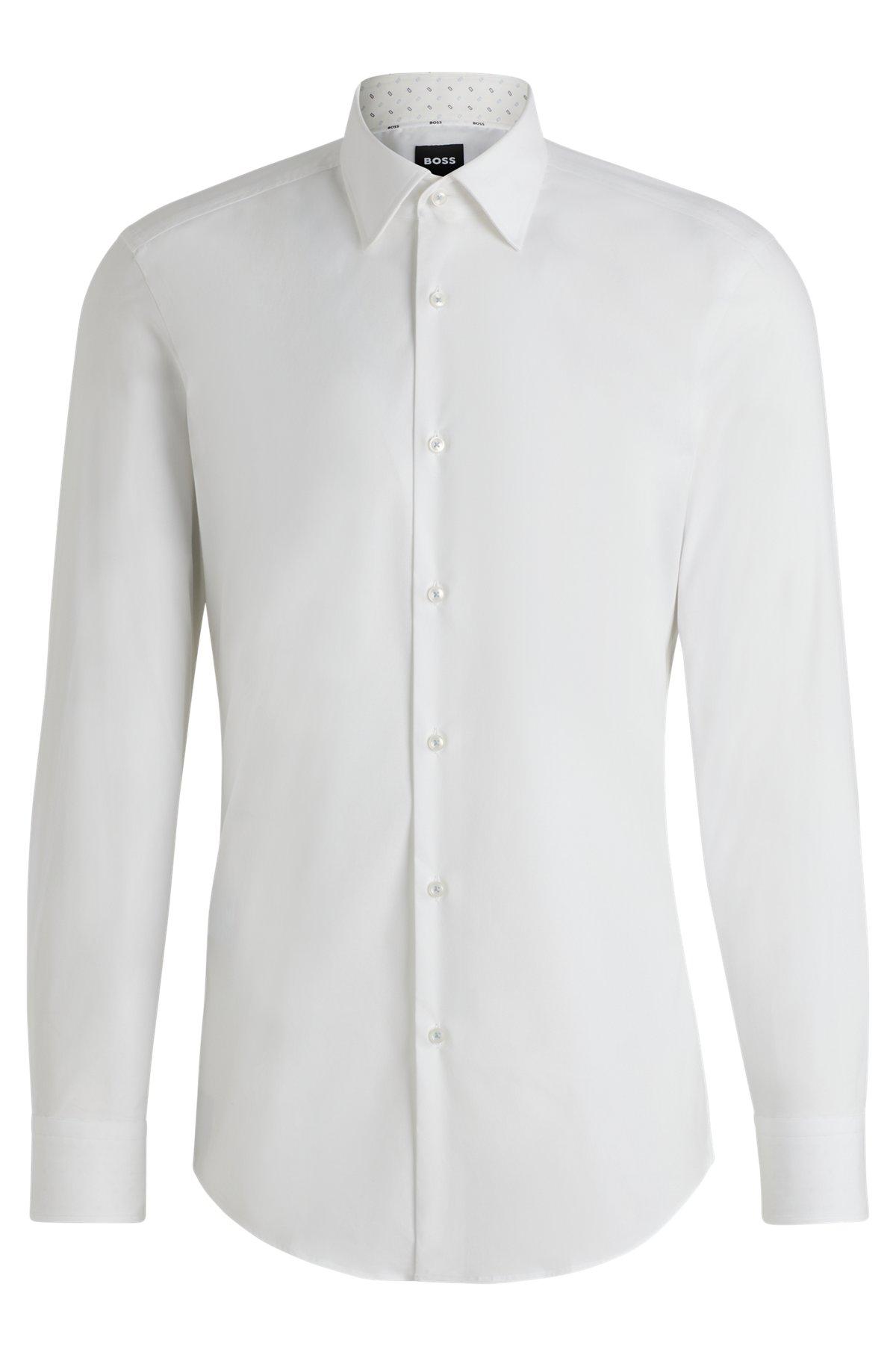 BOSS - Slim-fit shirt in easy-iron stretch-cotton poplin - White Product Image