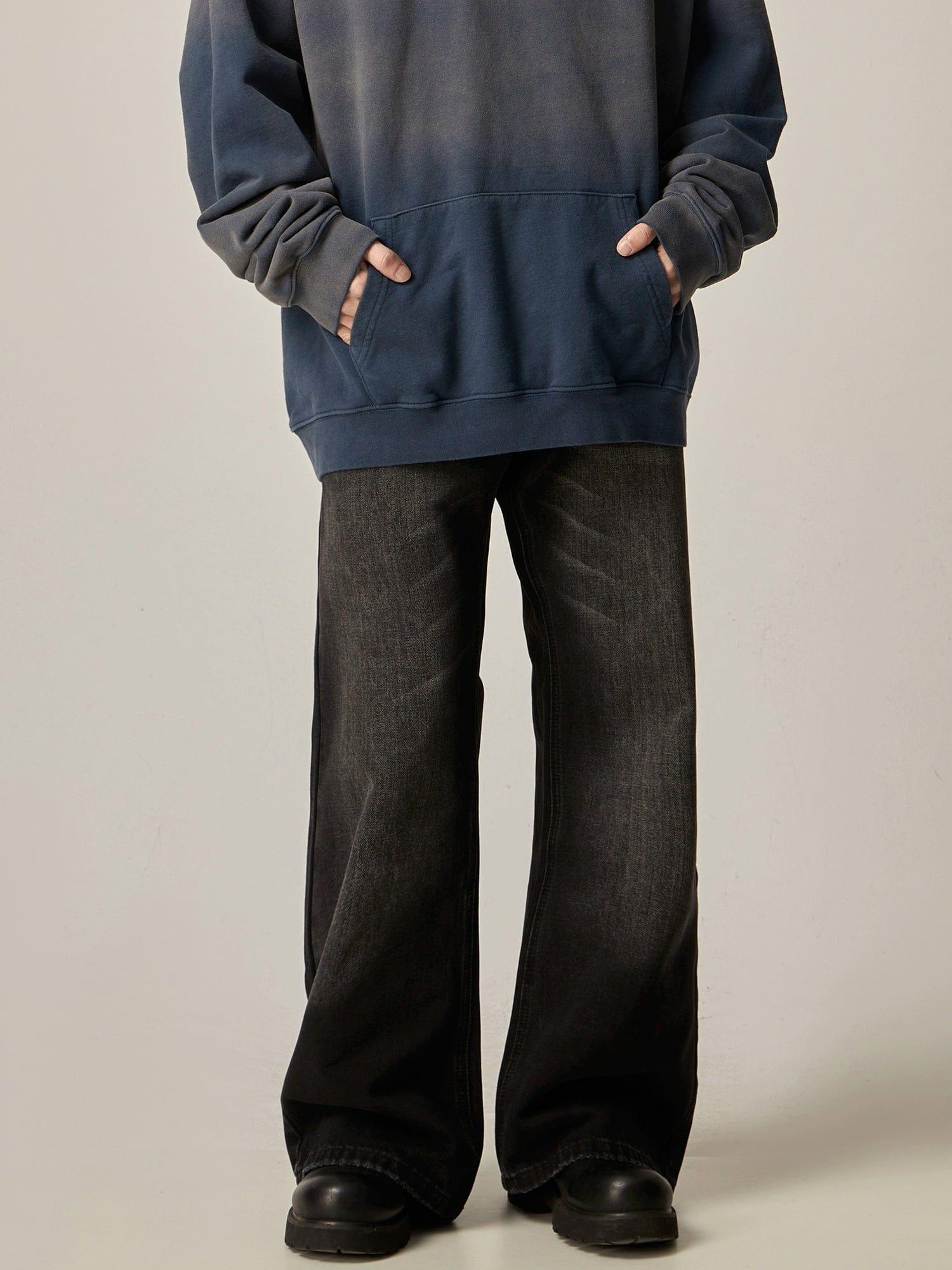 RT No. 11173 WASHED BLACK WIDE STRAIGHT DENIM JEANS Product Image