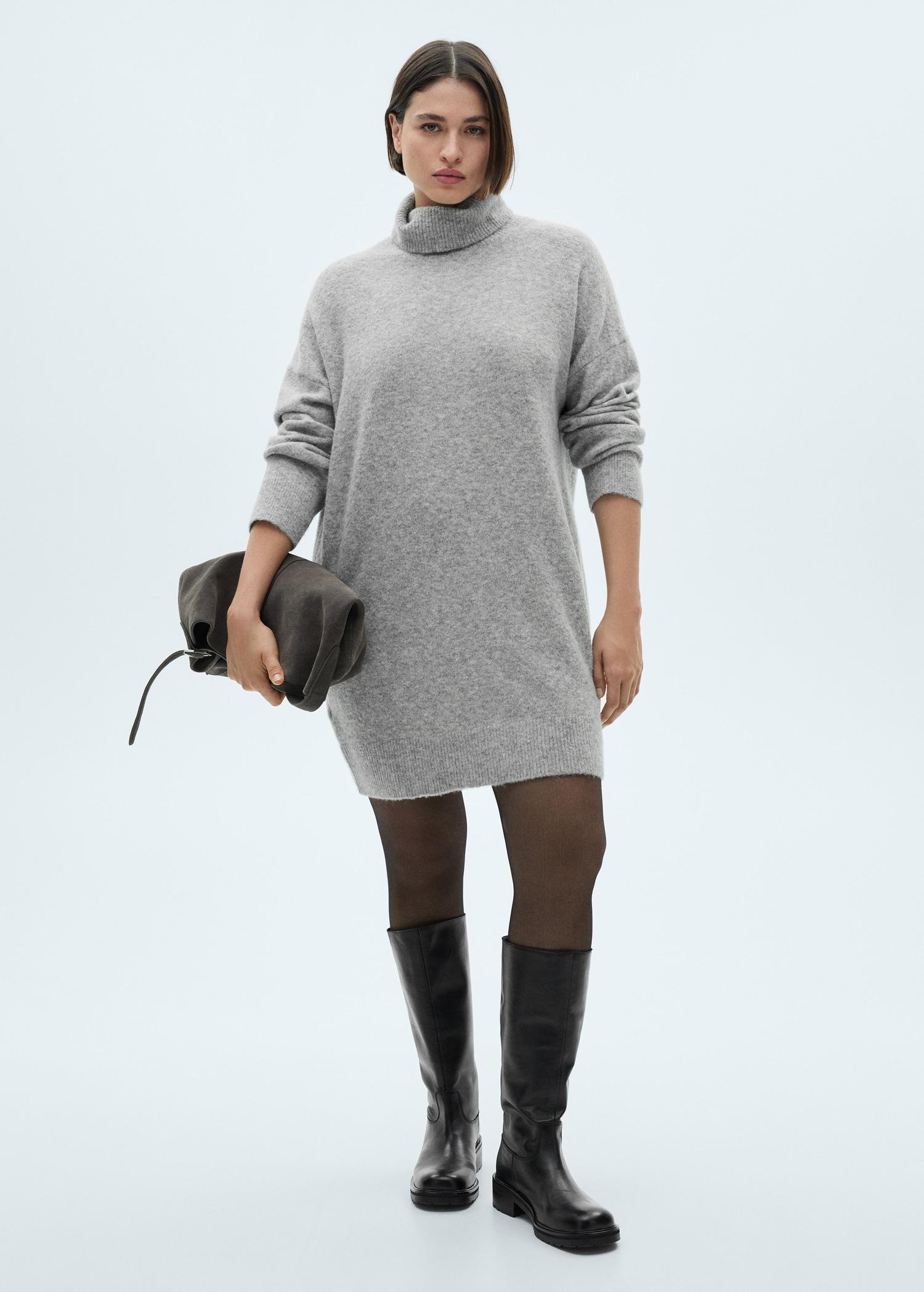 Short knitted turtleneck dress - Women | MANGO USA Product Image