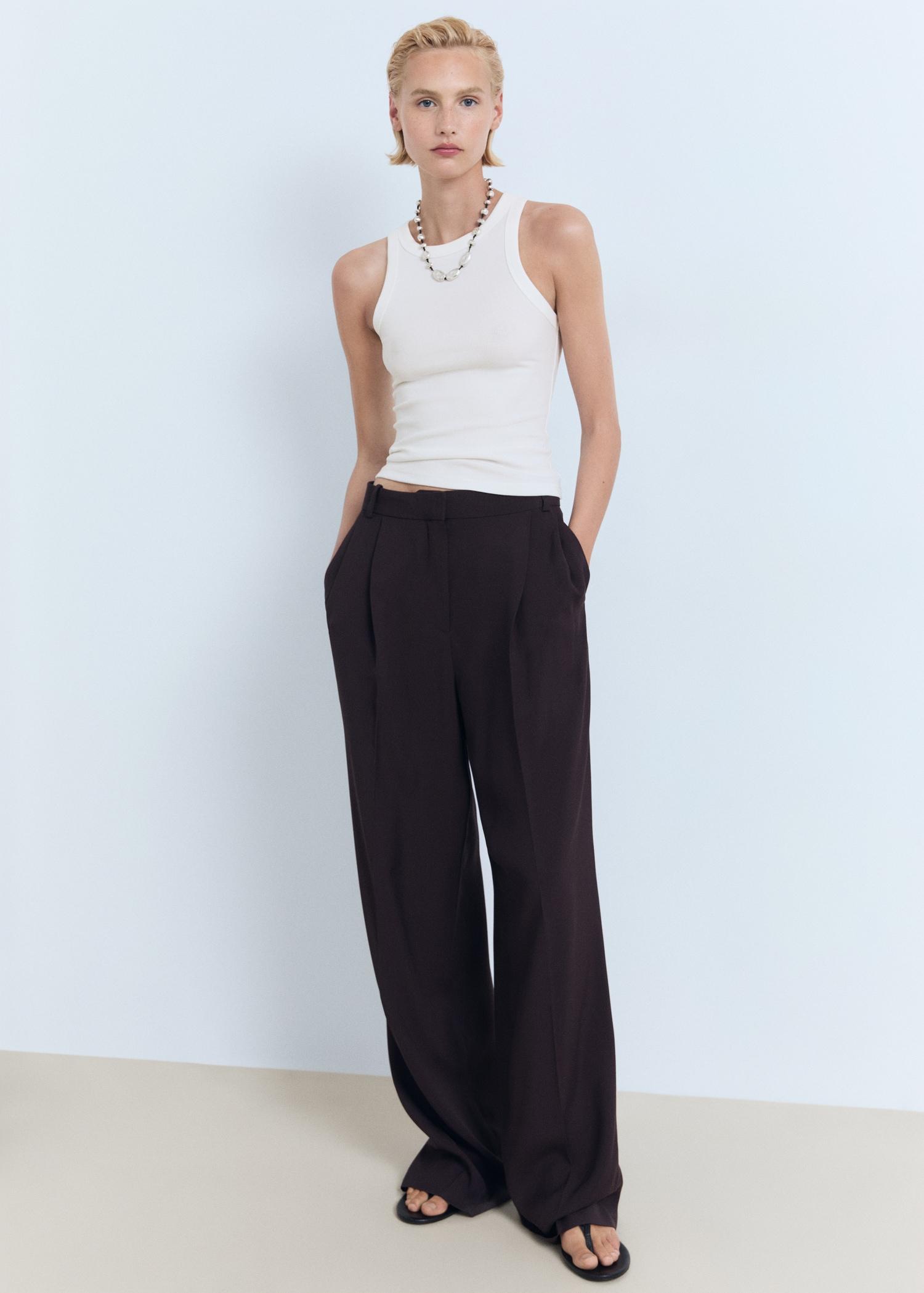 Ribbed cotton-blend top - Women | MANGO USA Product Image