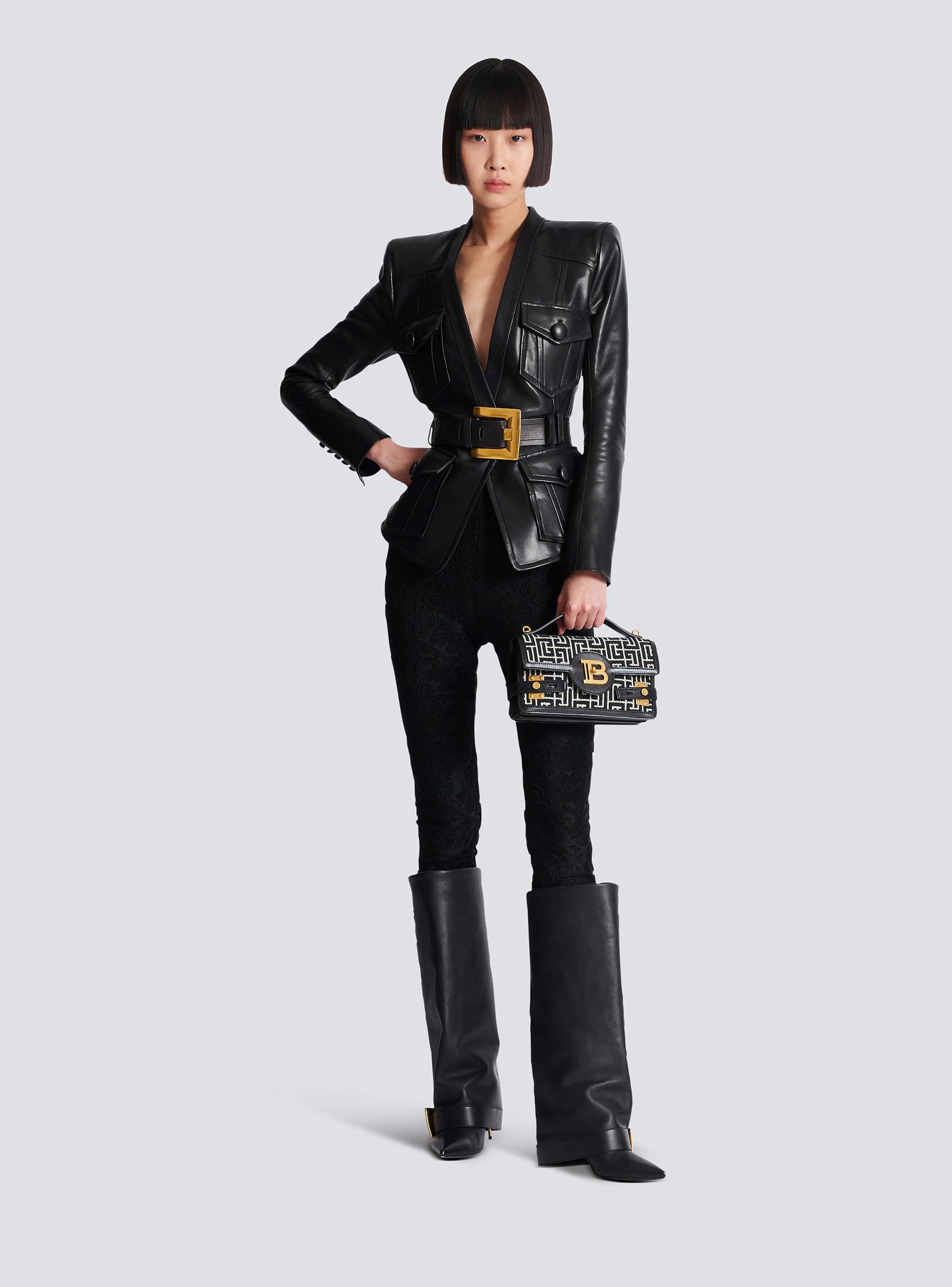 B-Buzz Shoulder 24 bag in calfskin and PB jacquard canvas Product Image