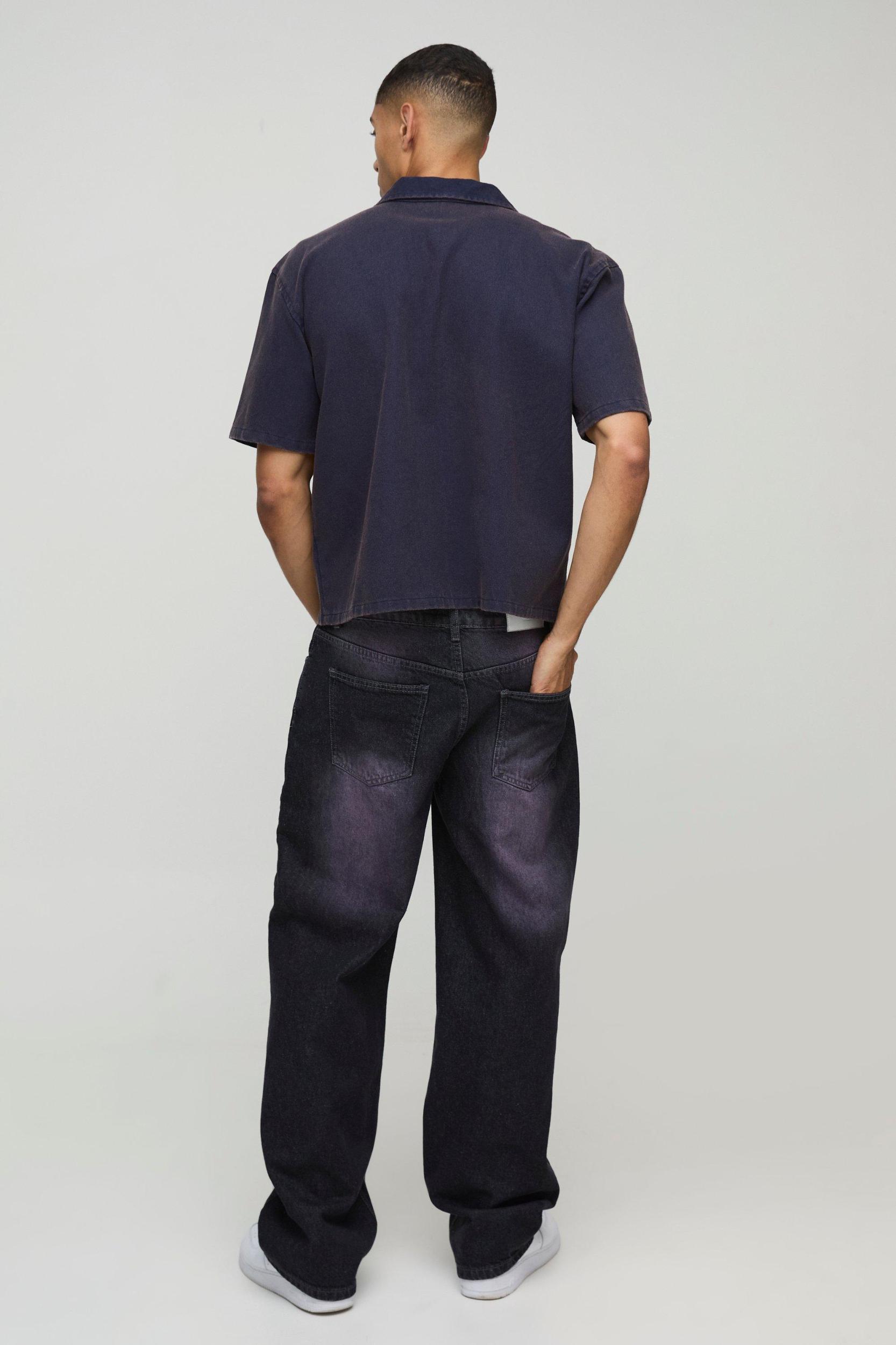 Oversized Boxy Washed Flame Applique Washed Shirt | boohooMAN USA Product Image