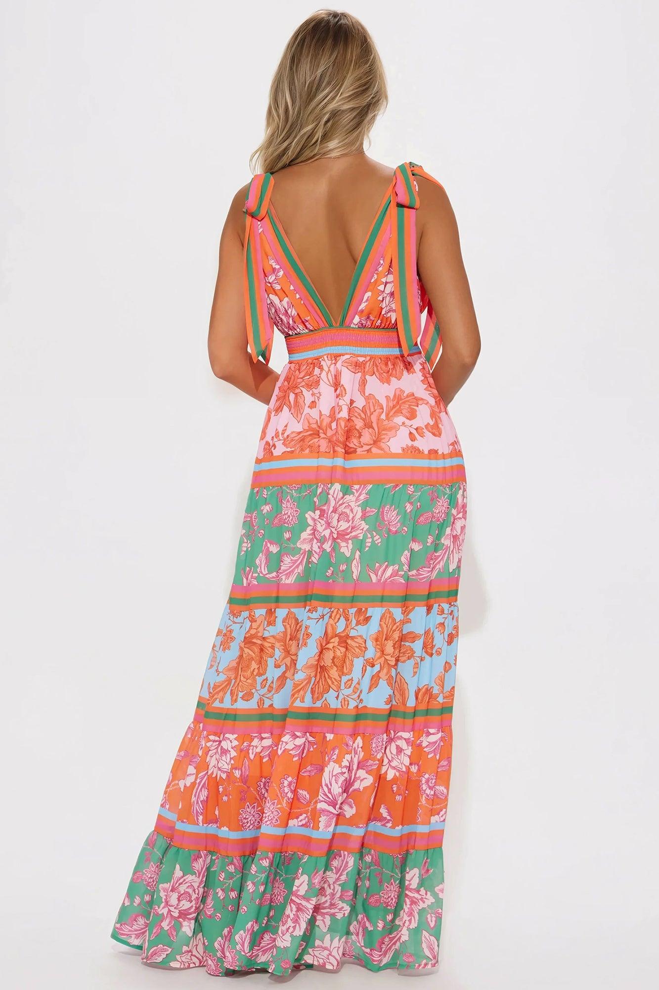 Eternal Sunshine Chiffon Maxi Dress - Orange/combo Product Image