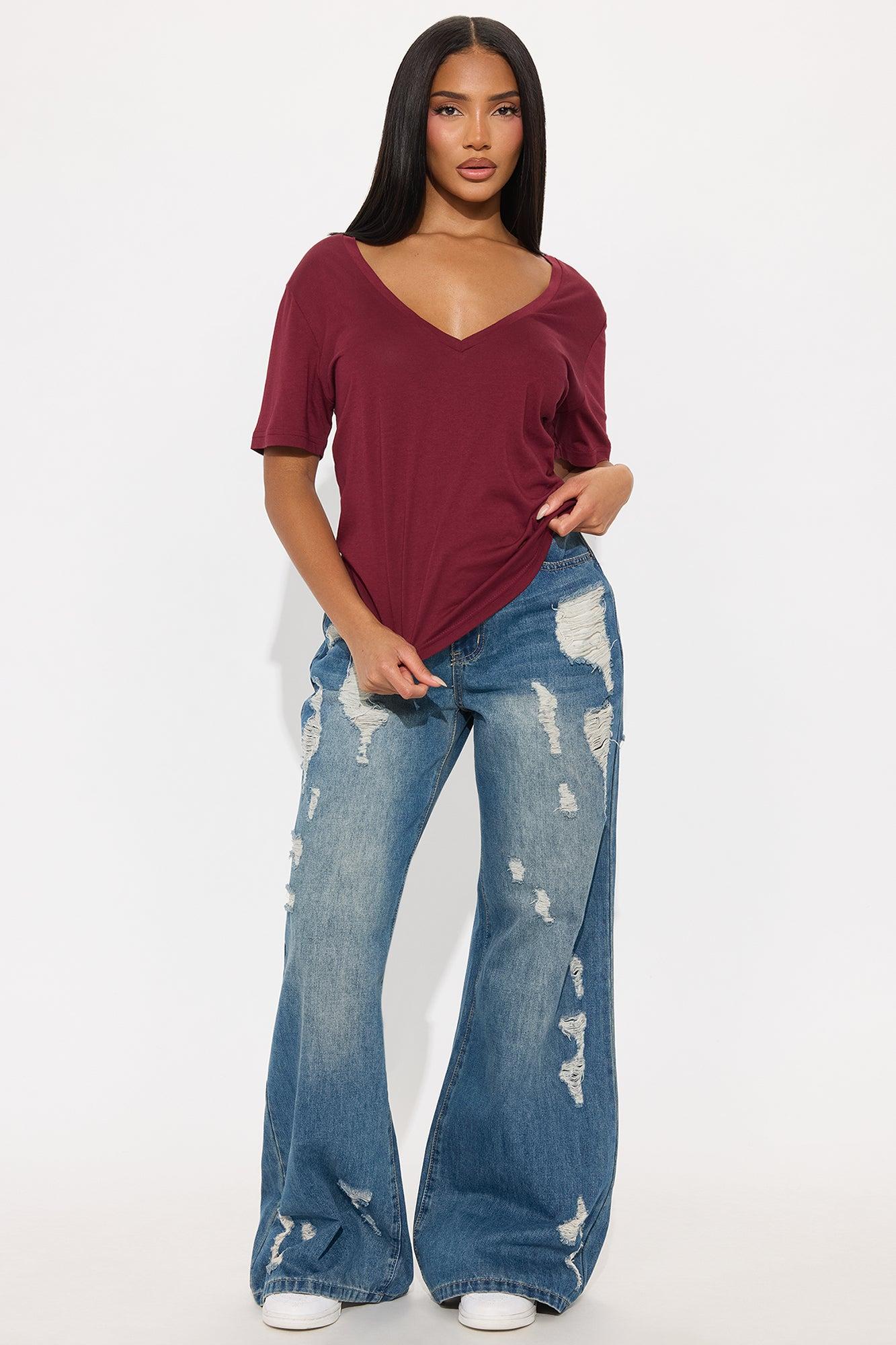 Ava V-Neck Tee - Burgundy Female Product Image