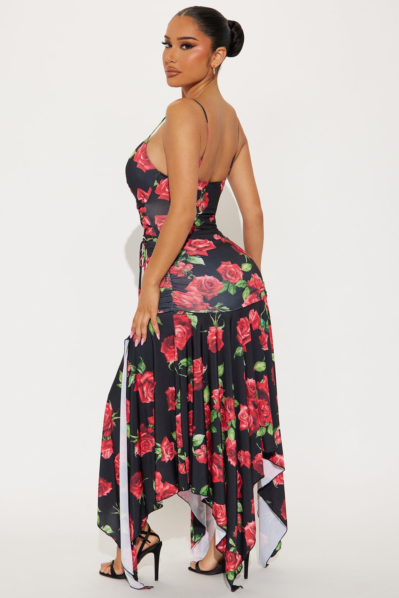 Sultry Garden Floral Midi Dress - Black/Red Product Image