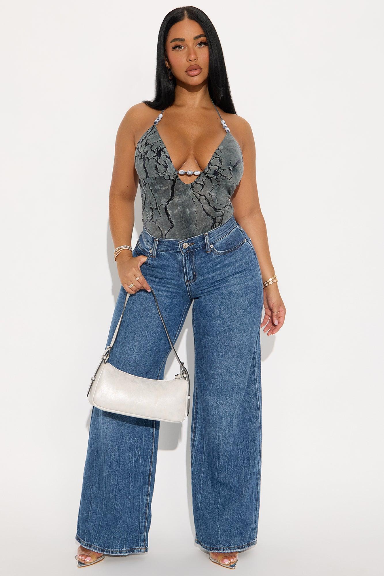 Enchanted Whisper Flocked Halter Bodysuit - Charcoal Female Product Image