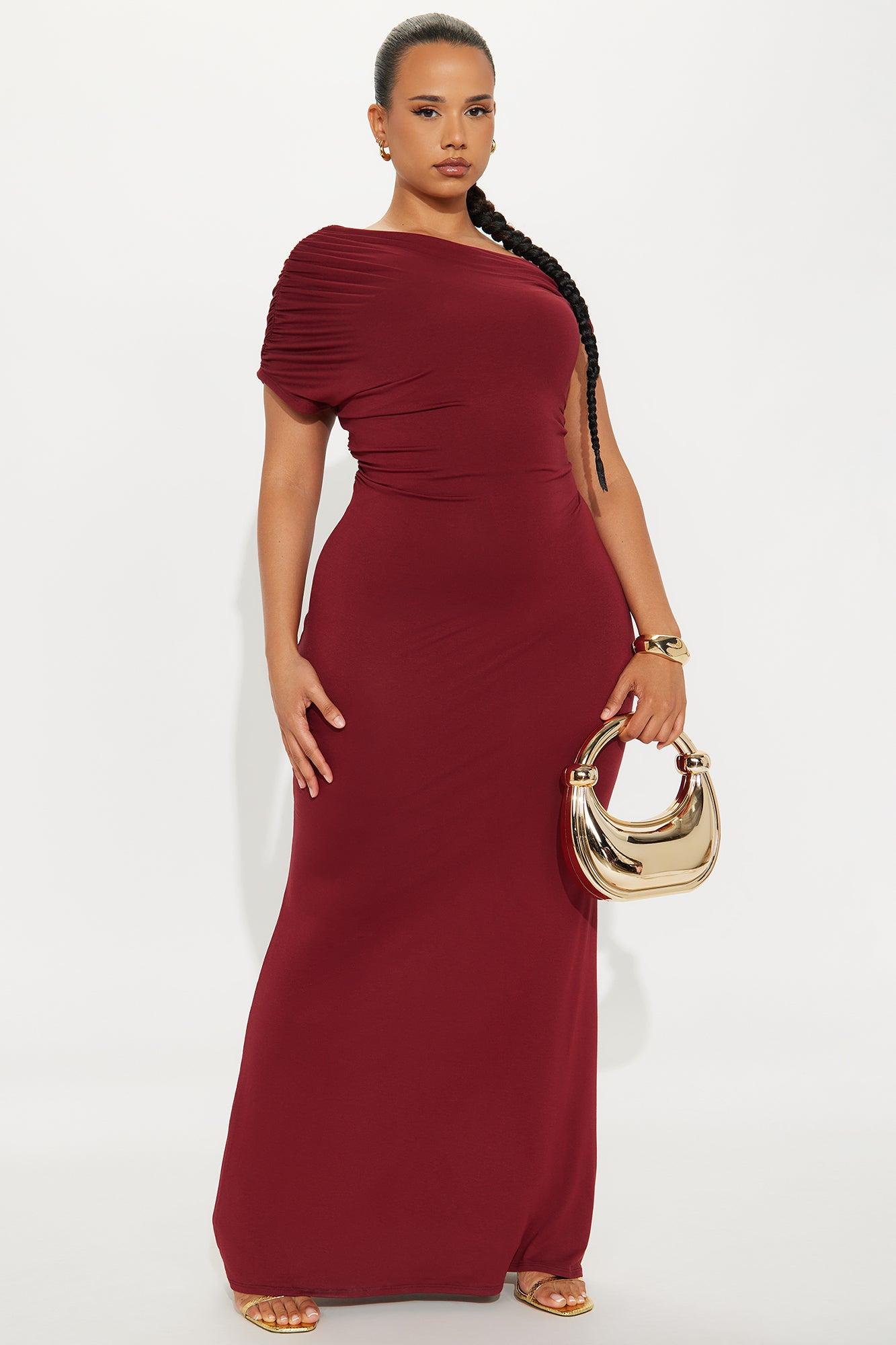 Brianna Off Shoulder Maxi Dress - Burgundy Female Product Image