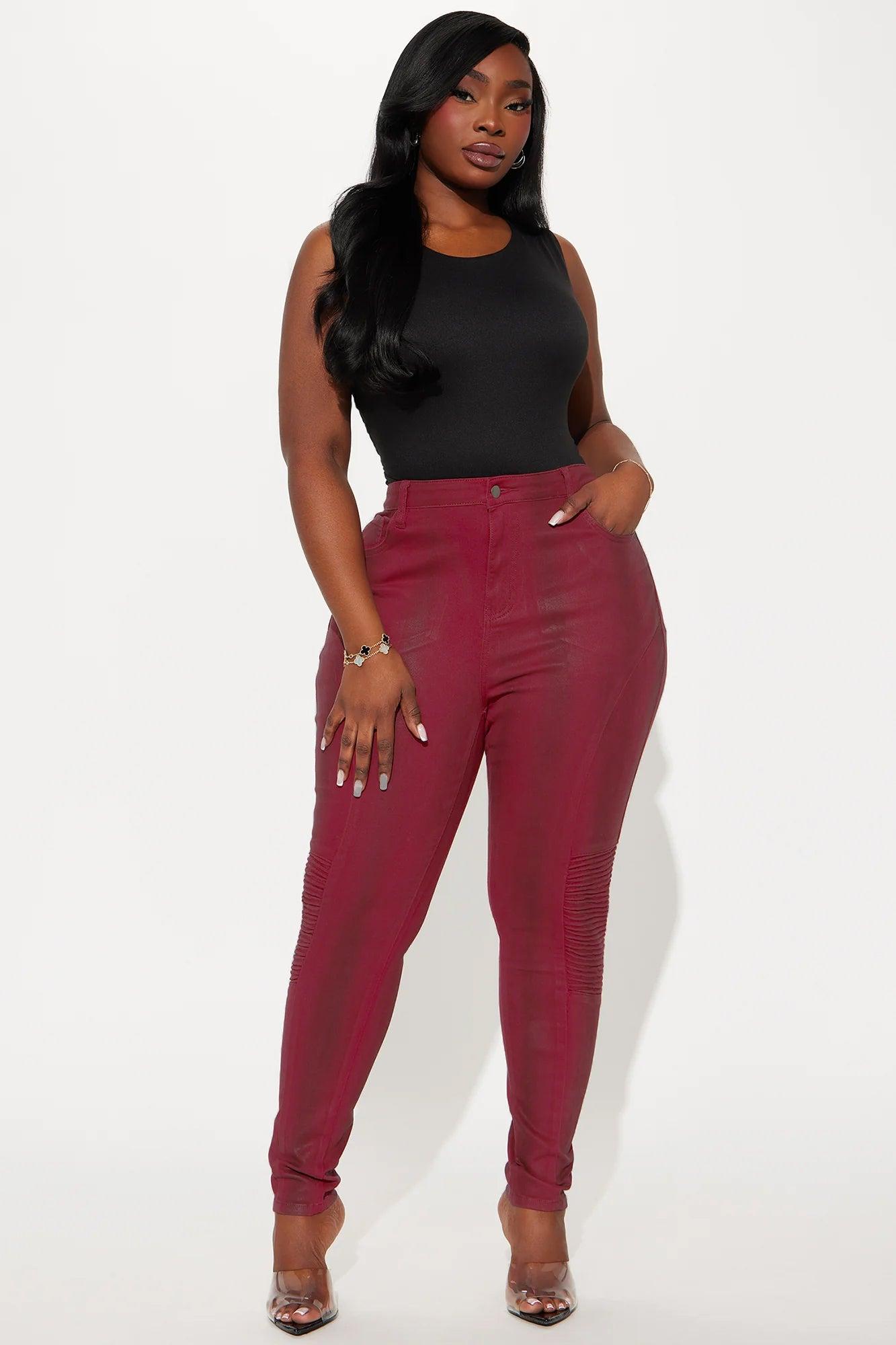 Tune In Coated Moto Skinny Pant - Burgundy Product Image